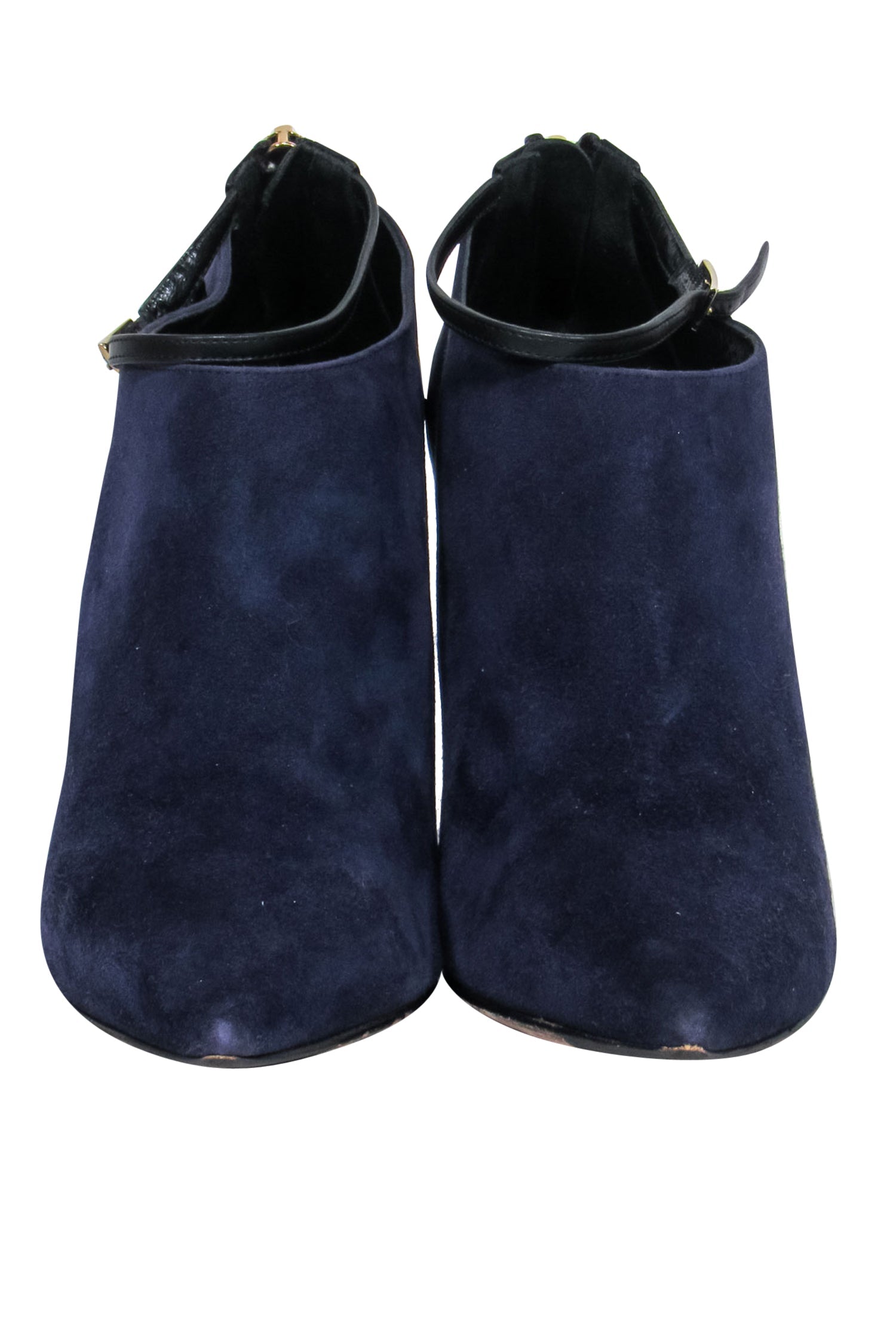 Jimmy Choo Navy & Black Suede & Leather Low-Cut Heeled Booties - Size 7