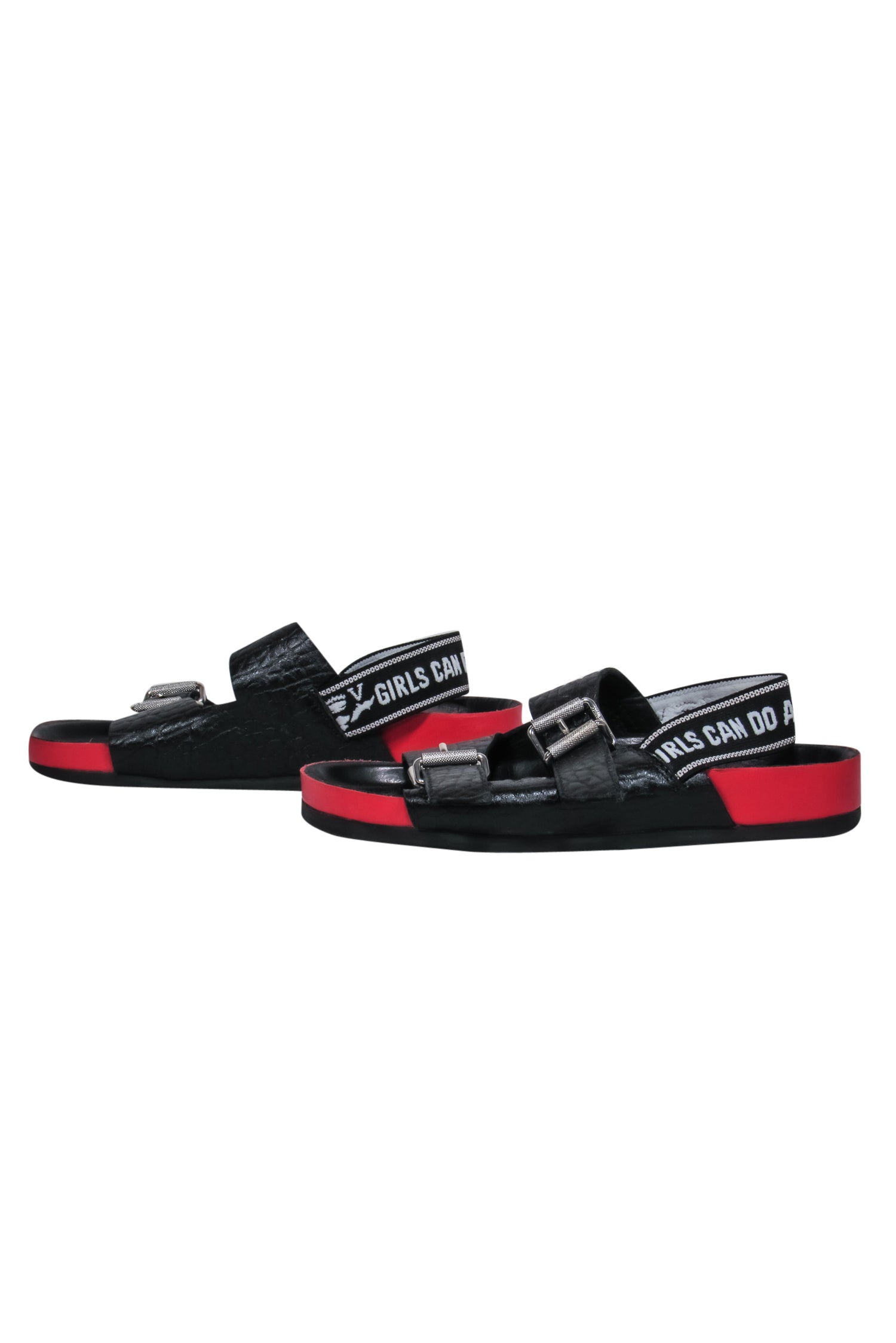 Zadig & Voltaire - Stunning Black & Red Reptile Embossed Leather Slide Sandals in Size 6