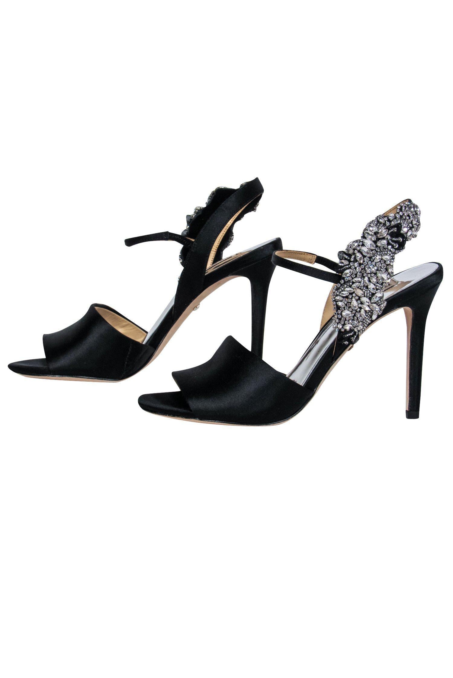 Badgley Mischka Black Satin Jeweled Peep Toe Pumps - Size 5.5: A Glamorous Must-Have!