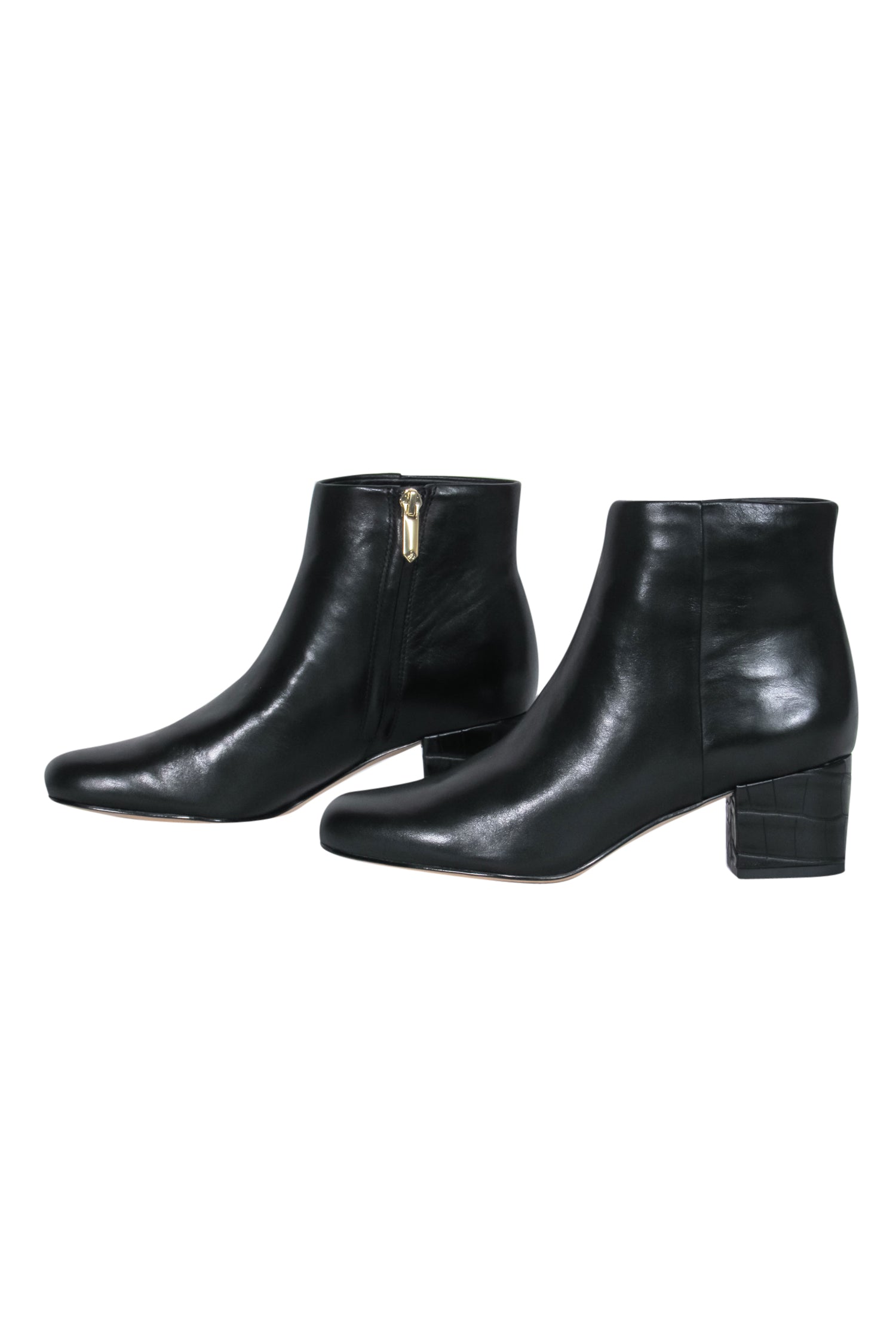 Sam Edelman's Black Leather Edith Booties: Alligator Embossed Block Heel, Size 6