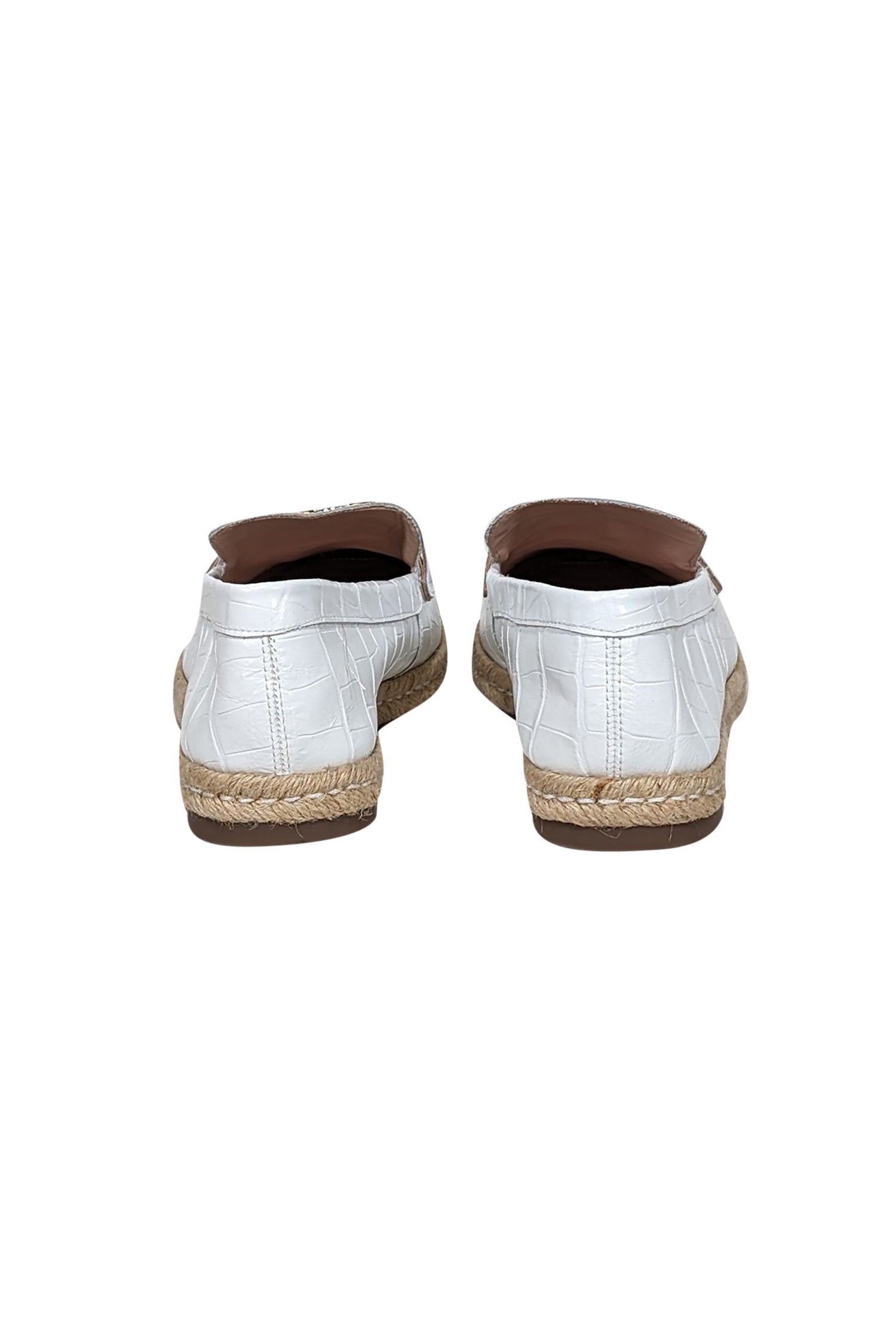 Schutz White Croc-Embossed Leather Espadrille Loafers - Size 8.5 - Spring Fashion Must-Have