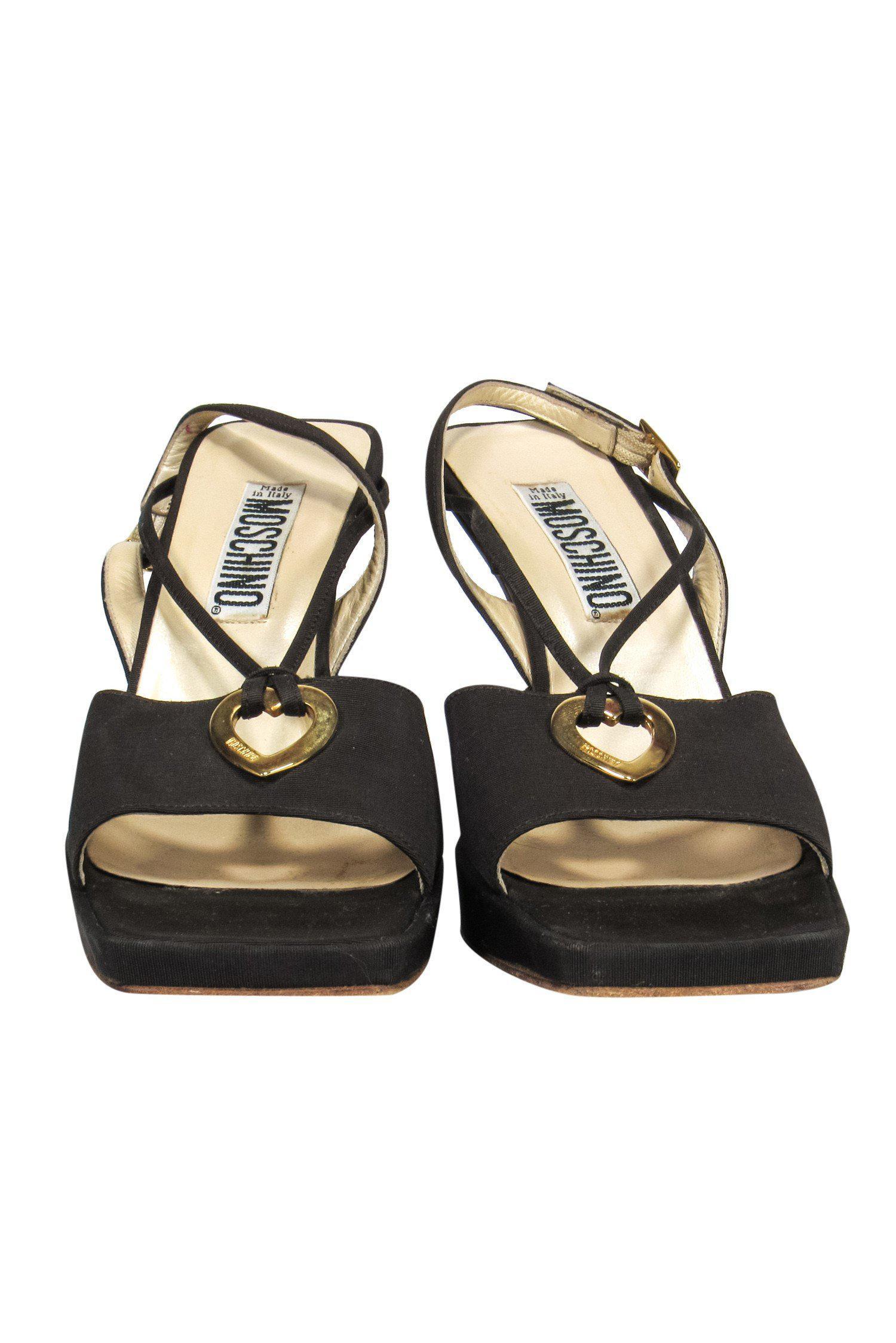 Moschino's Stunning Brown Strappy Slingback Sandals with Golden Heart - Size 7.5