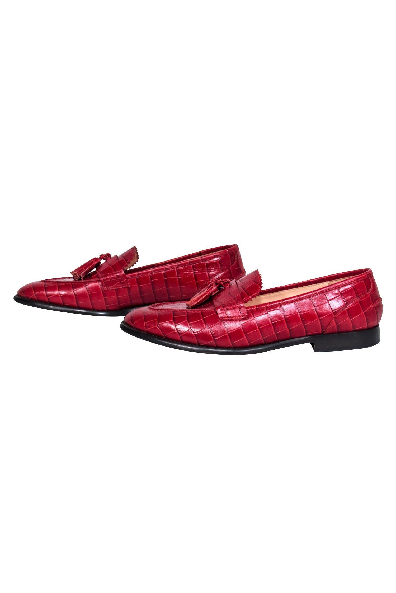 J.Crew Red Crocodile Embossed Tasseled Loafers - Size 9