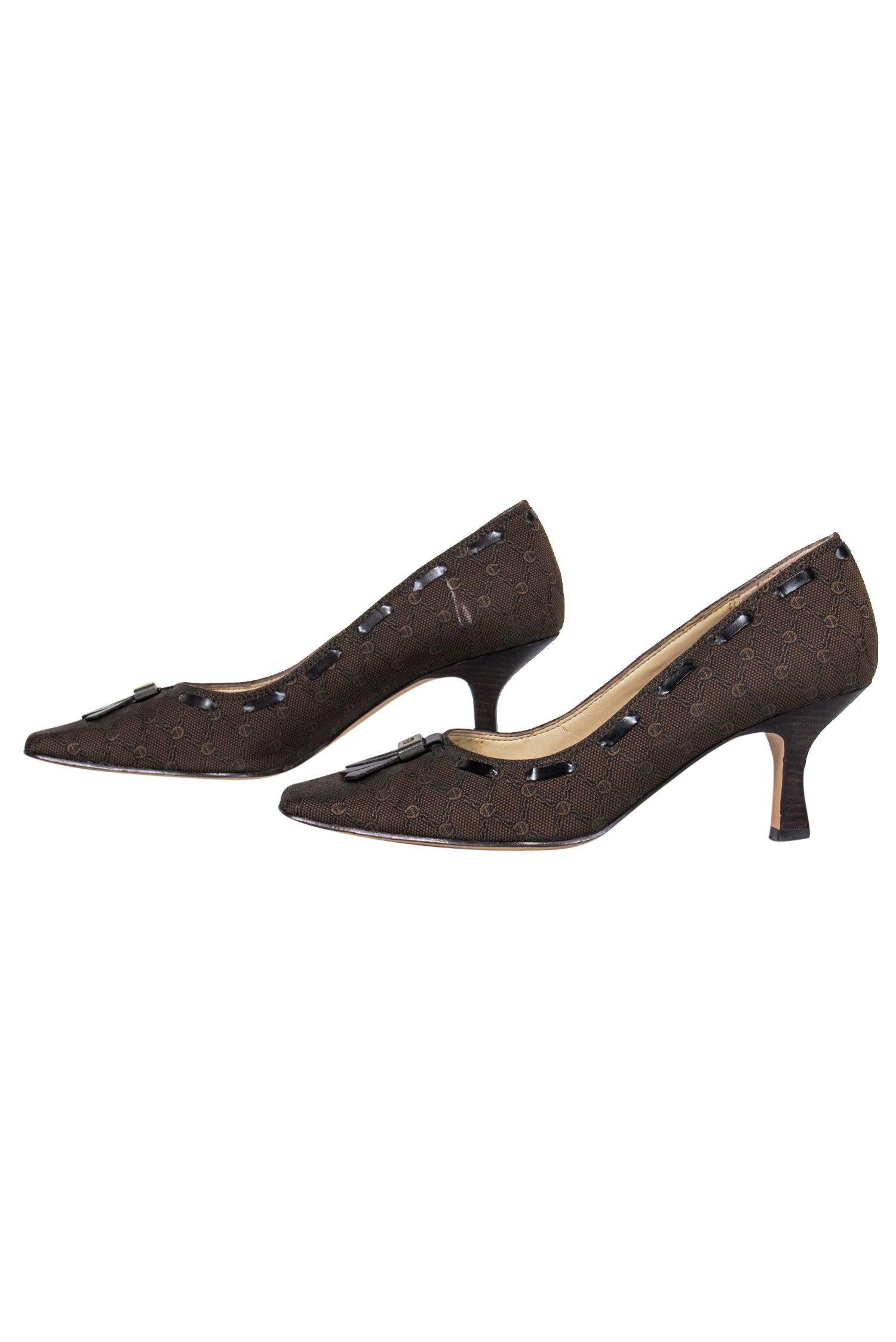 Etienne Aigner Brown Logo Kitten Heels - Size 6: Vintage Glam for Fashionistas