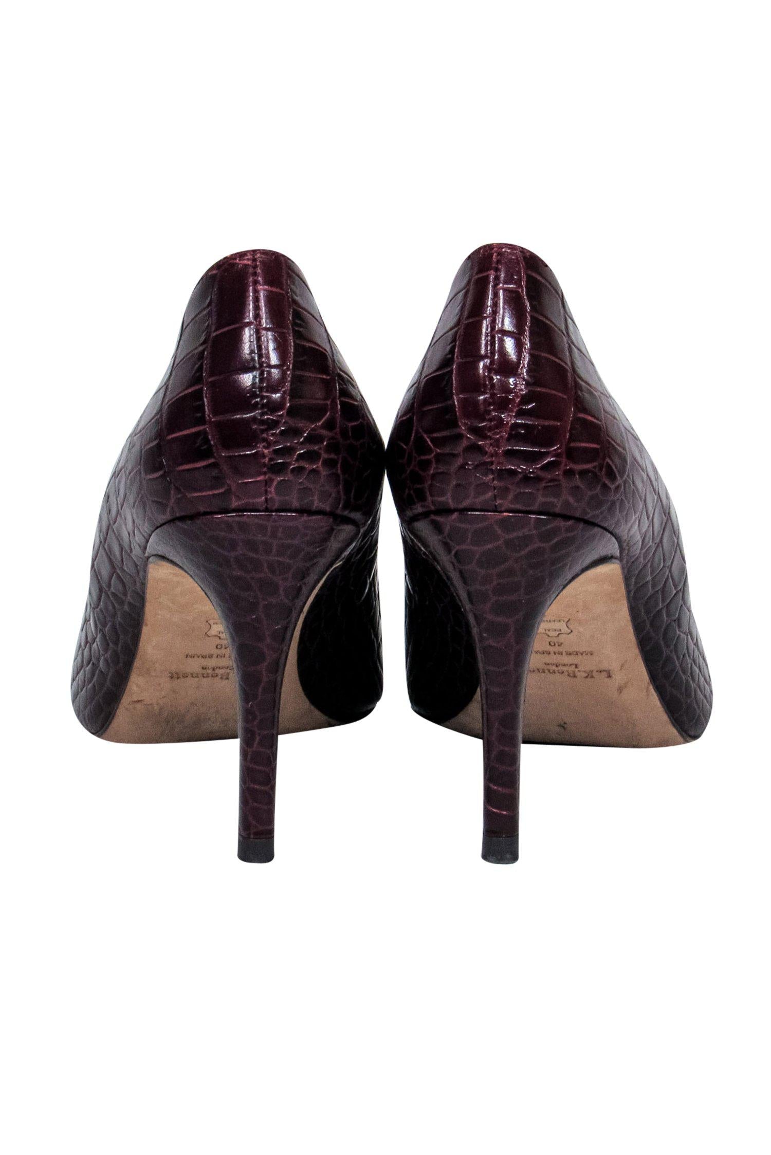 L.K. Bennett Maroon Crocodile-Embossed Pointed-Toe Pumps - Size 10