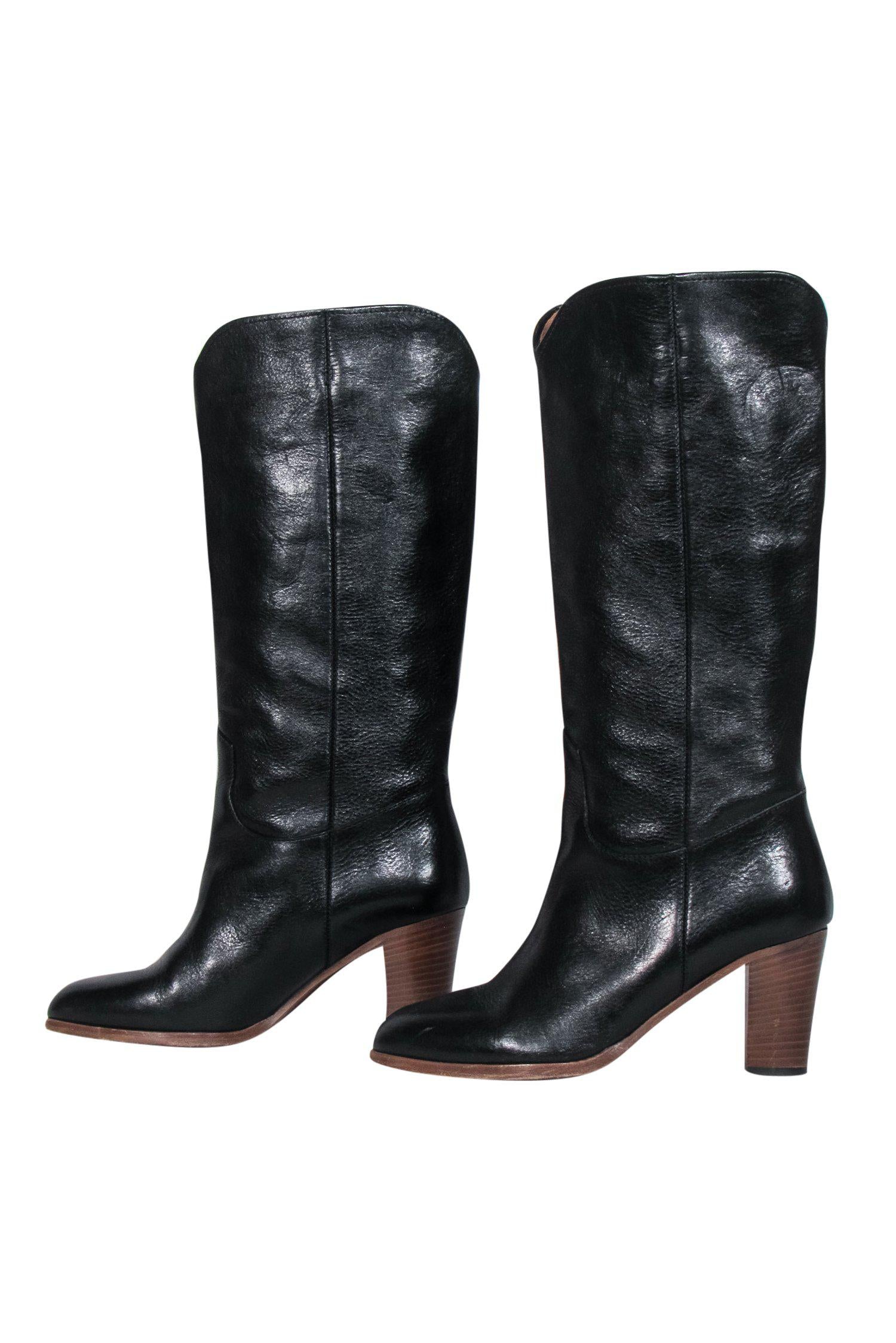 Frye's Stunning Black Leather Western-Style Heeled Boots - Size 7
