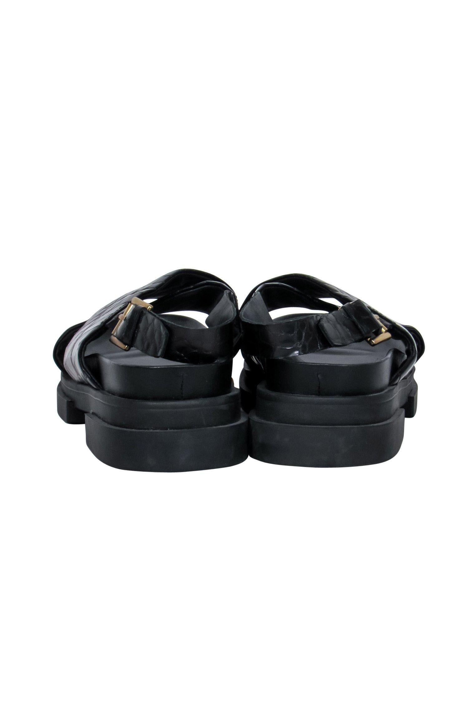 Ash Black Leather Reptile - Embossed Platform Sandals in Size 9 - Safari Chic!