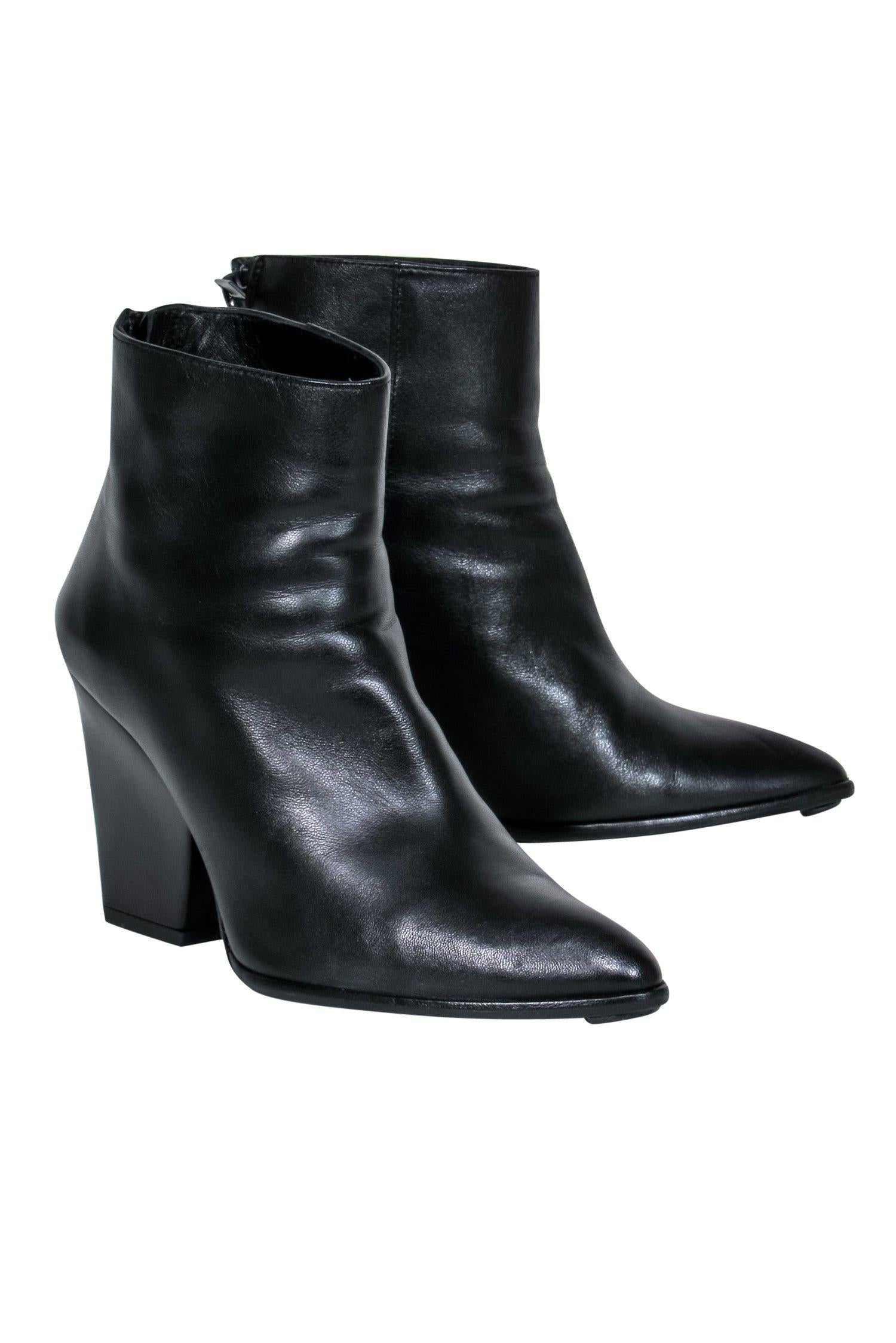 Stuart Weitzman Black Leather Pointed Toe Chunky Heel Booties - Size 7.5 - A Must - Have for Fall!