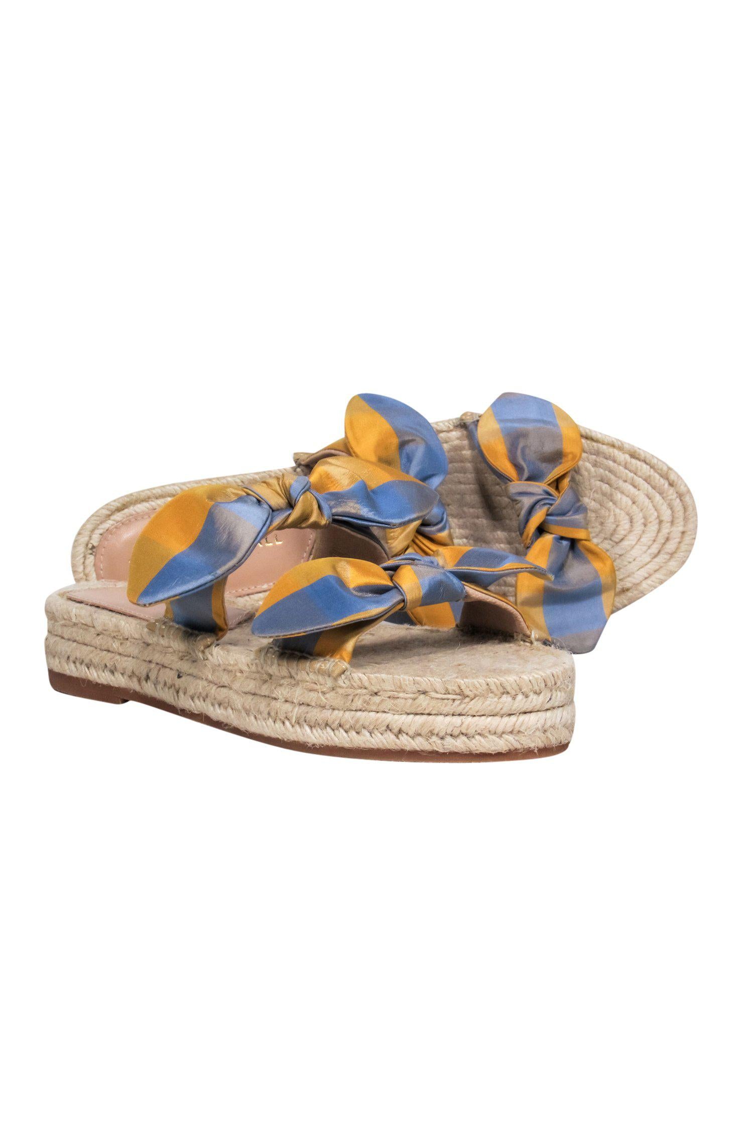 Loeffler Randall - Stylish Yellow & Blue Plaid Espadrille Sandals with Bows, Size 9