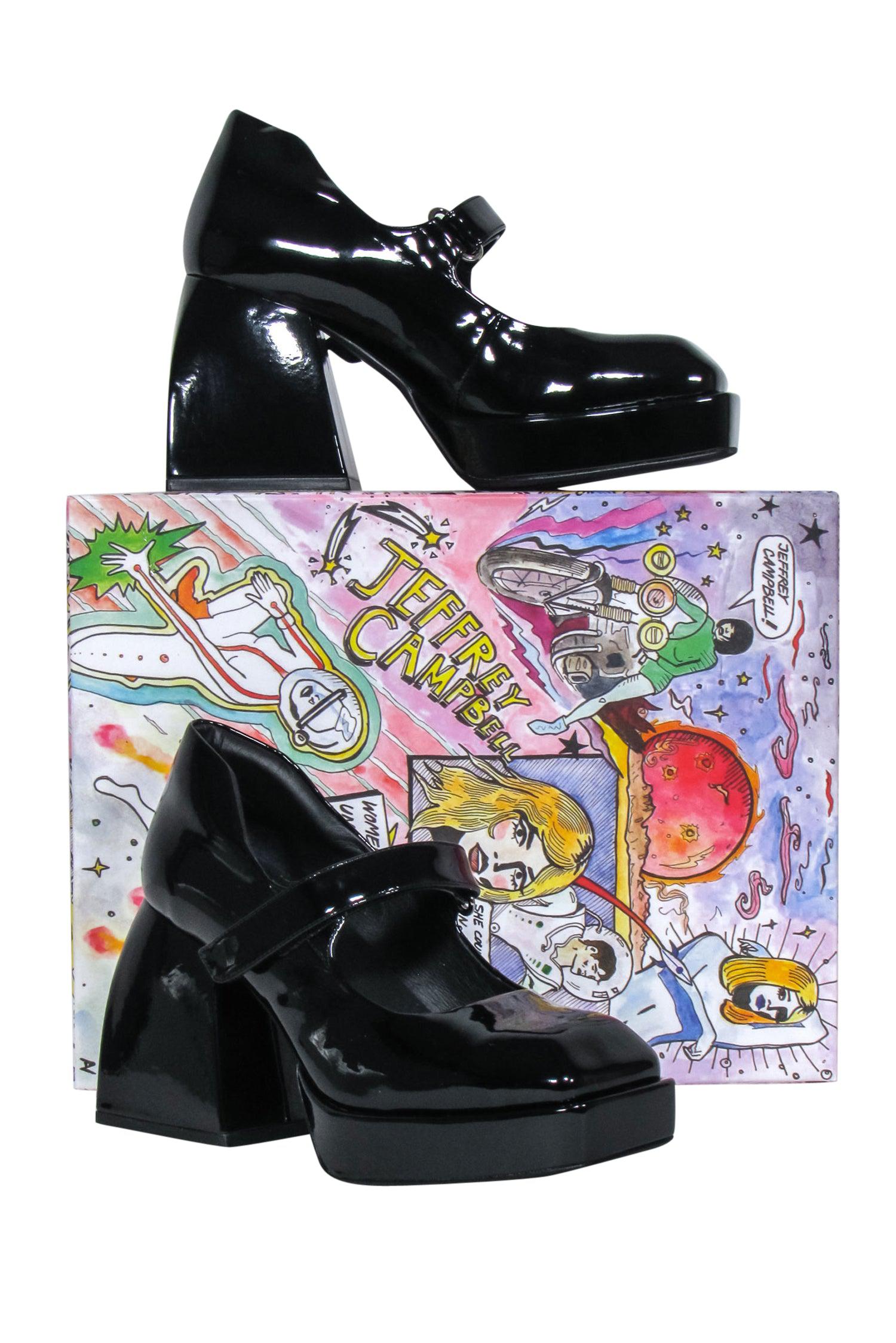 Jeffrey Campbell's Stunning Black Patent Platform Mary Jane Pumps - Size 6.5