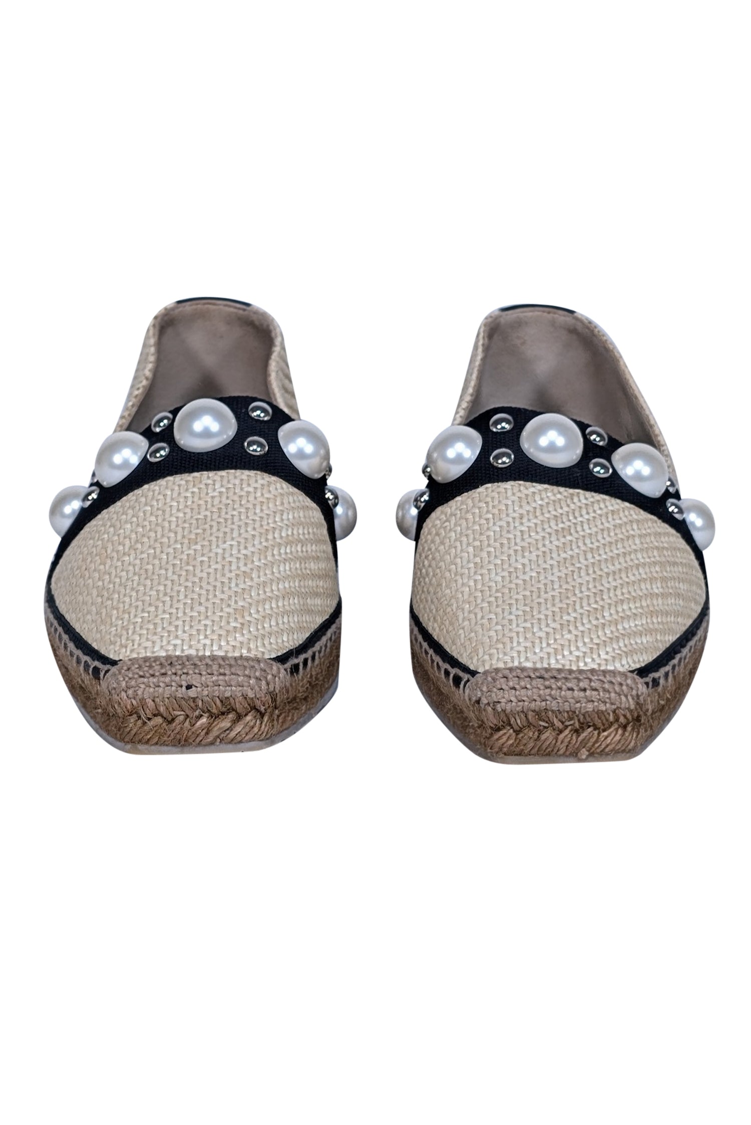 Jimmy Choo - Stunning Beige Raffia & Pearl Trim Loafers in Size 11