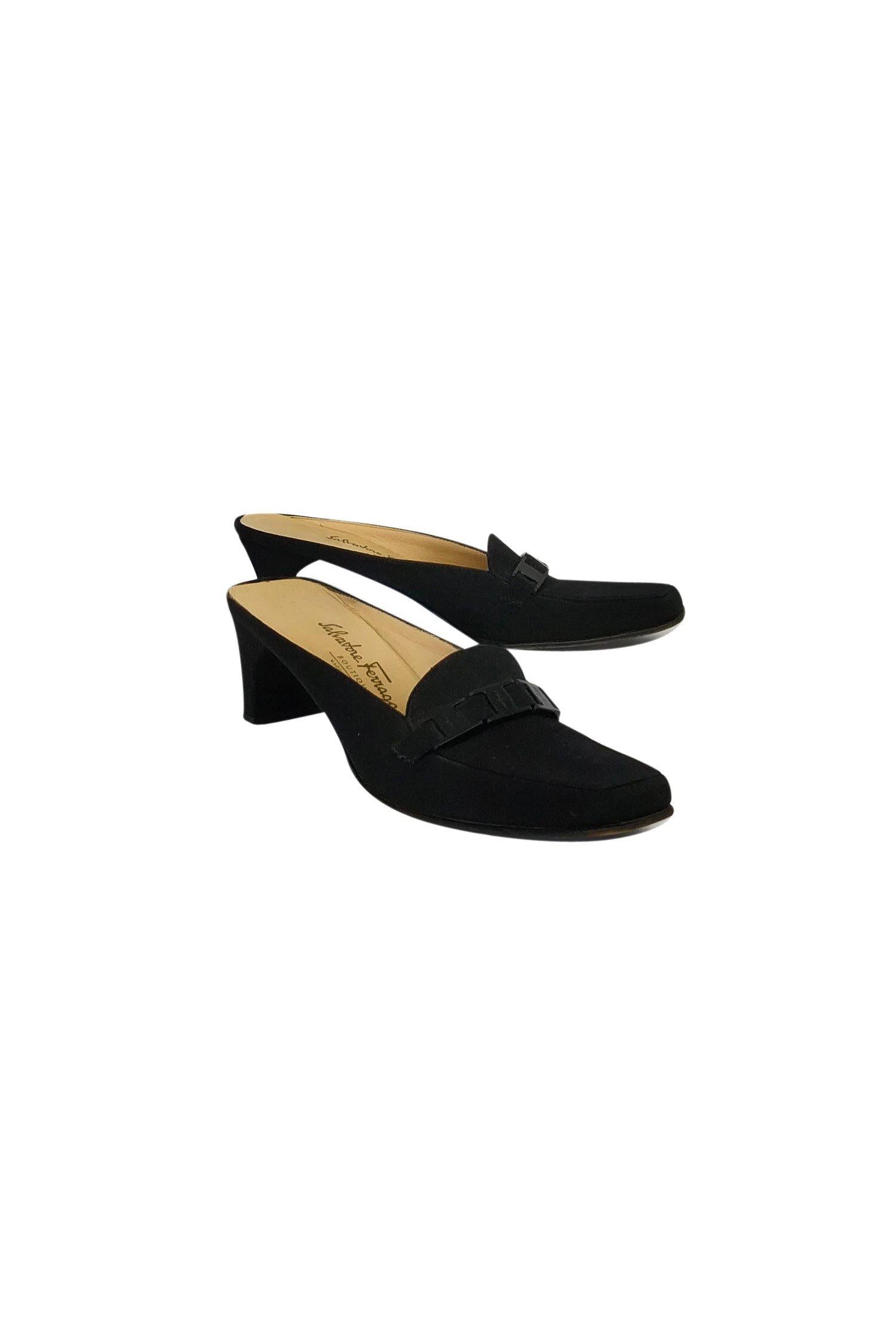 Ferragamo Black Square Toe Slip-Ons - Size 7.5: A Must-Have!