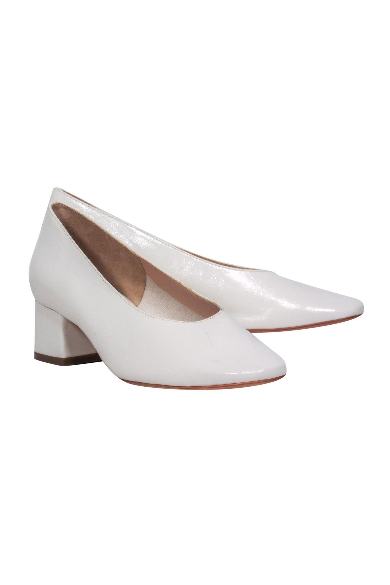 Loeffler Randall - Stunning White Glossy Leather Block Heels in Size 7.5