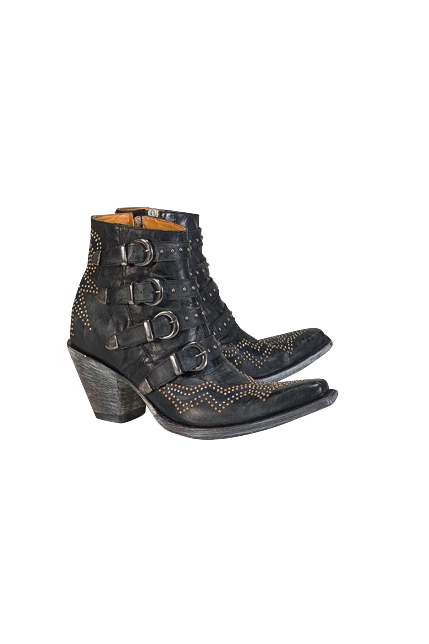 Old Gringo Black Leather Studded Buckle Short Boots - Size 6.5
