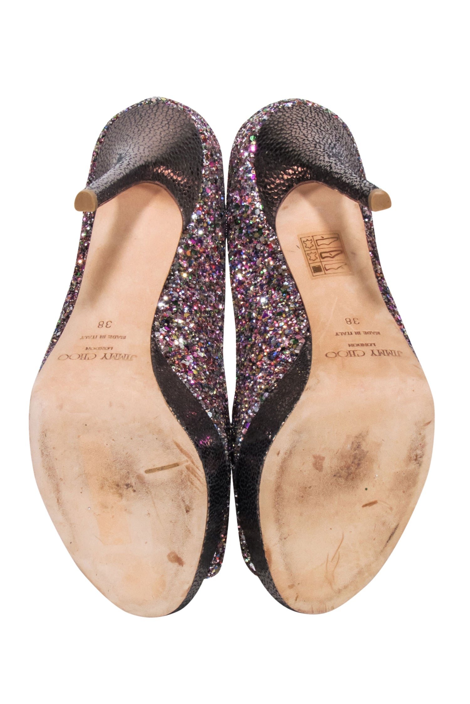 Jimmy Choo Pink & Multi - Color Glitter Peep - Toe Pumps: Size 8 Party Glam