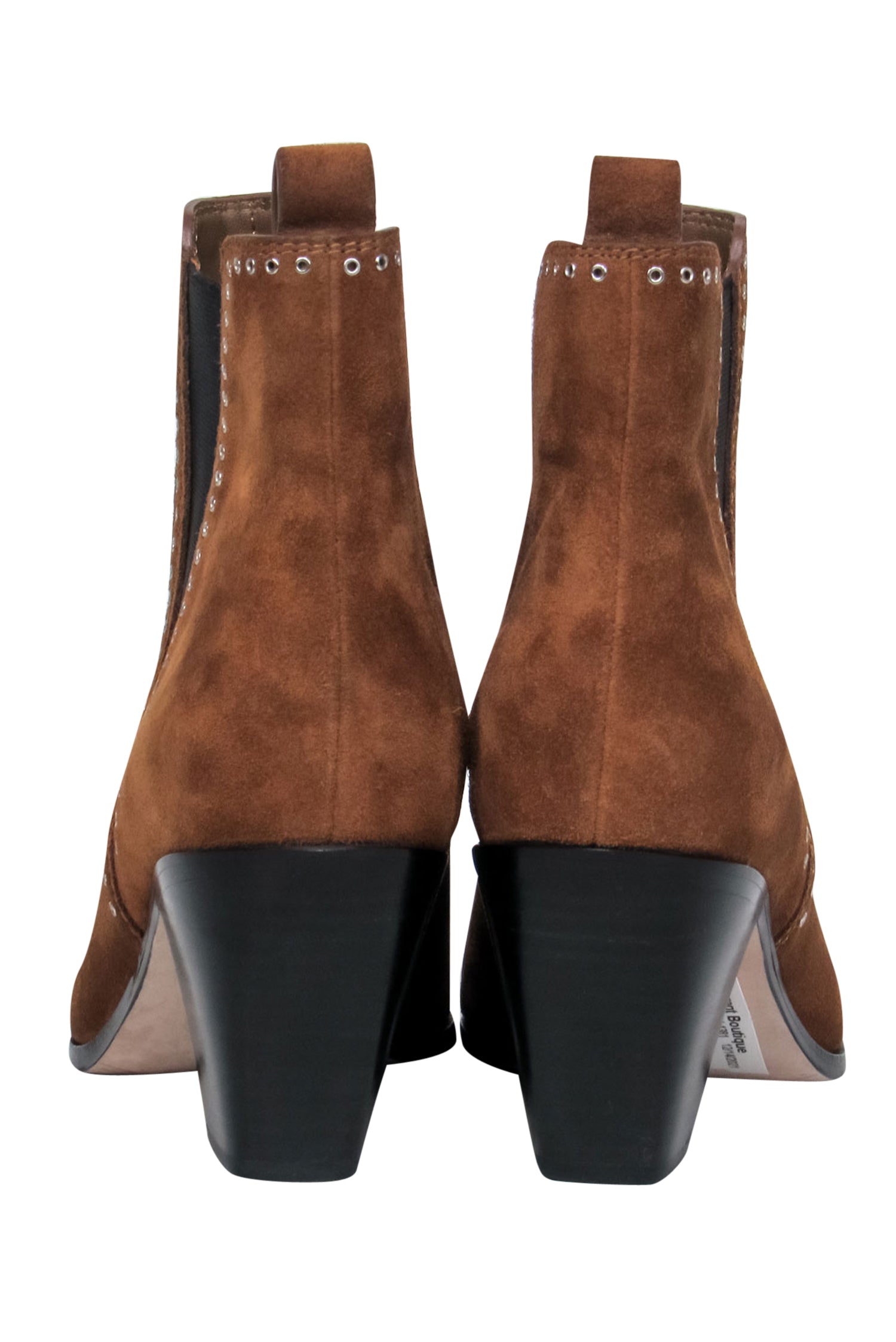 Paige Brown Suede Pointed Toe Block Heel Booties with Grommet Trim - Size 8