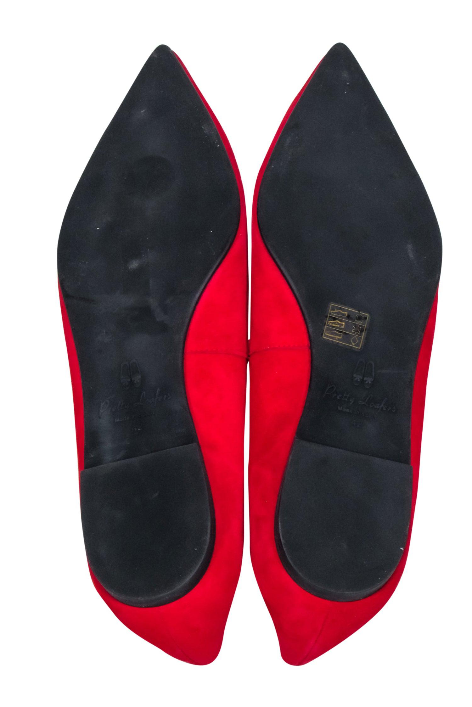 Gorgeous Red Pointed Toe Heart - Embroidered Pretty Loafers Size 12