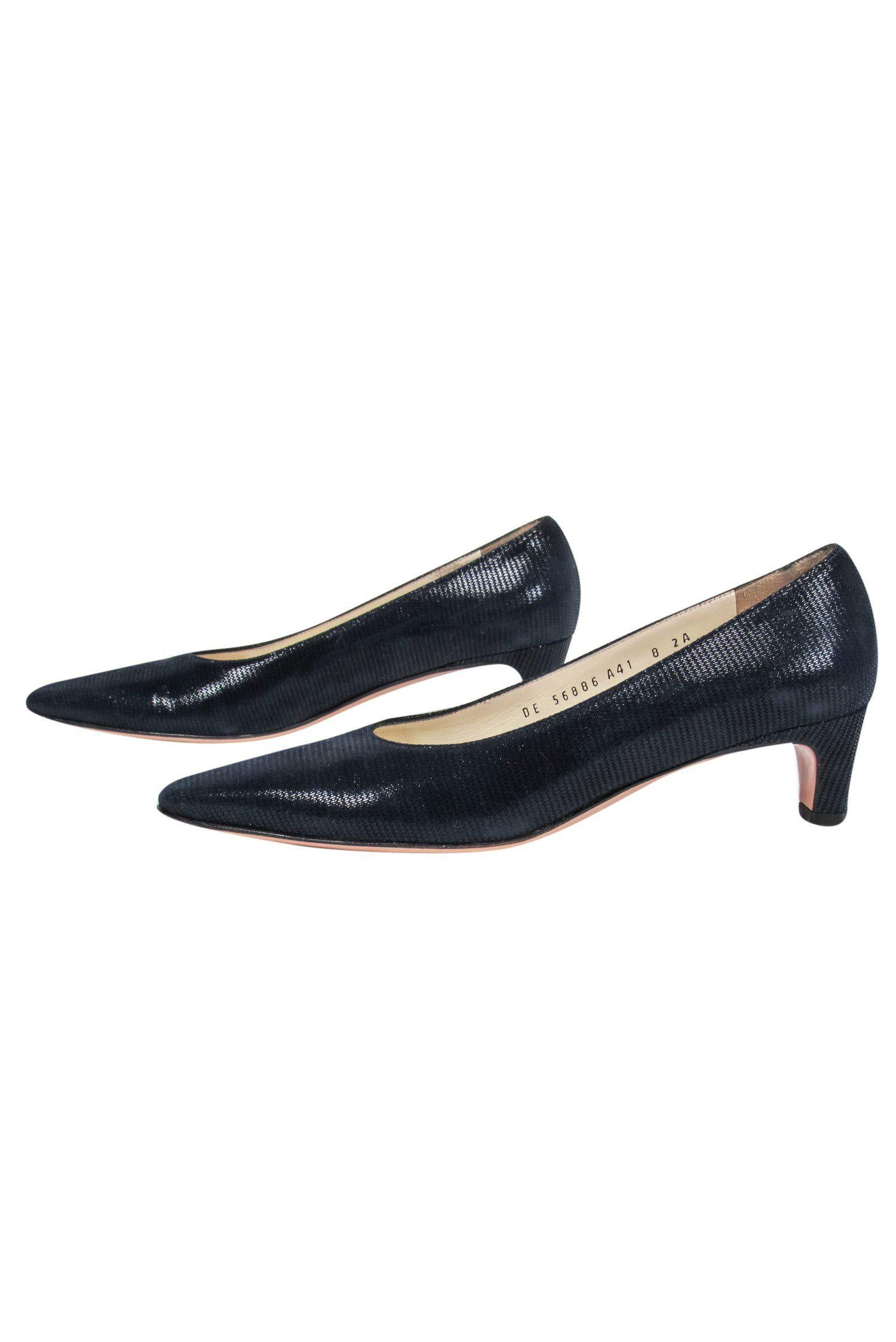 Ferragamo Navy Textured Shimmer Kitten Heels - Size 8: A Must-Have for Office Elegance