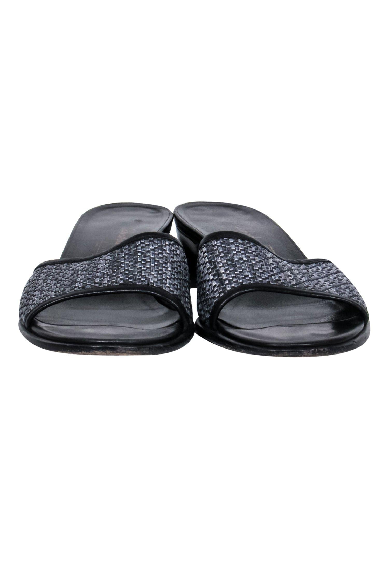 Ferragamo Dark Gray & Black Woven Slide Sandals - Size 8.5 - Summer Essential