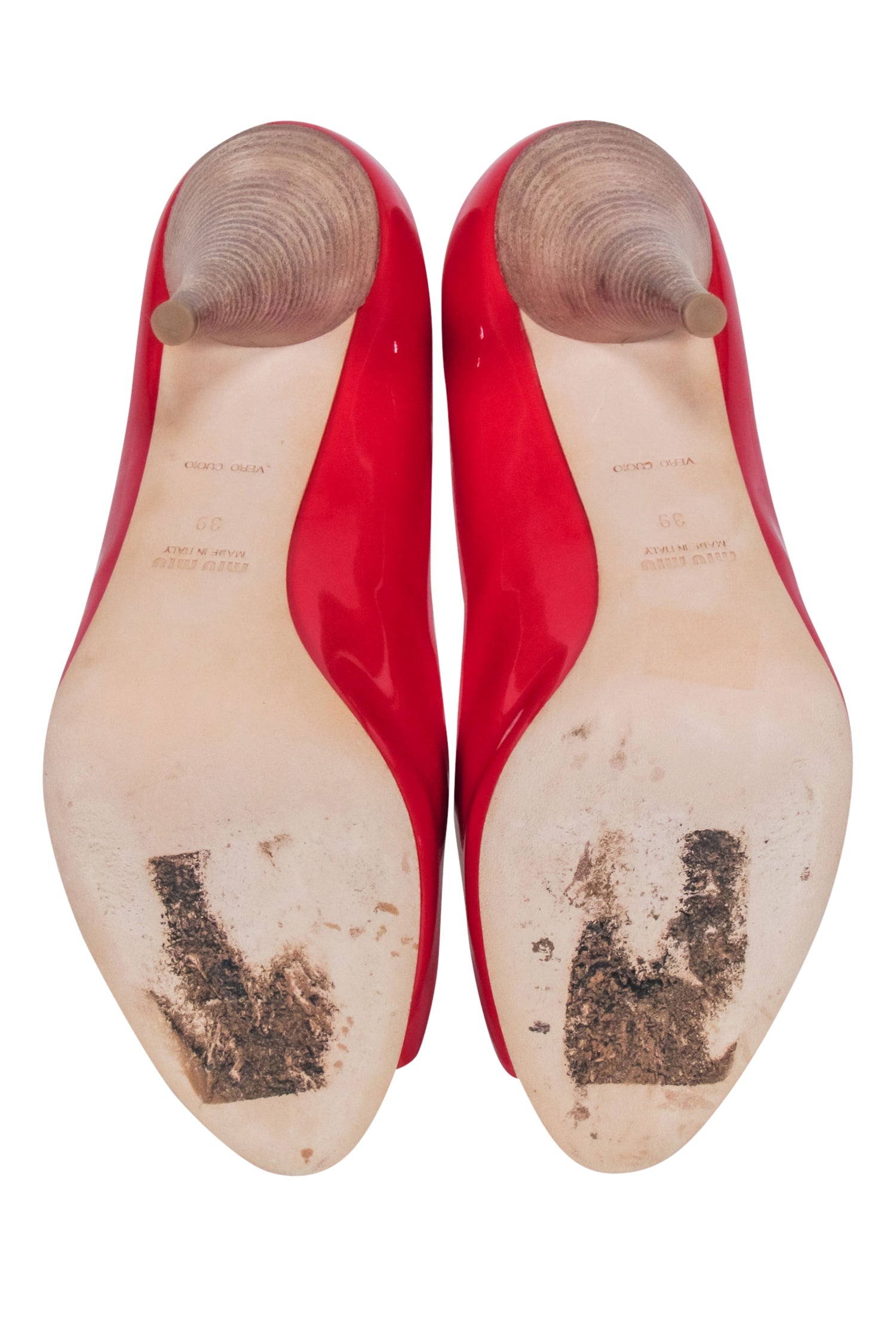 Miu Miu - Stunning Red Patent Leather Peep Toe Pumps in Size 9