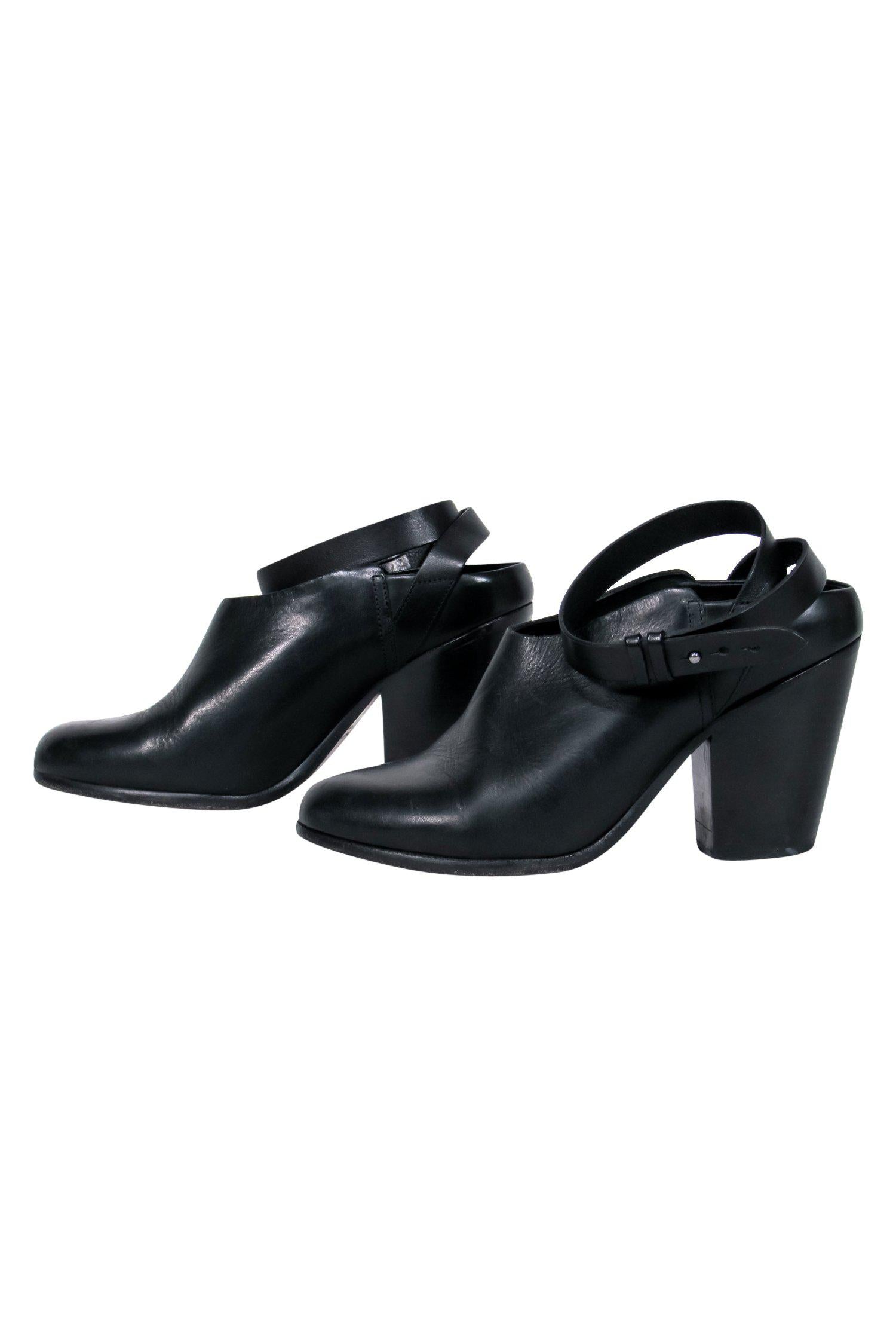 Rag & Bone - Stunning Black Leather Ankle Wrap Shooties, Size 7.5