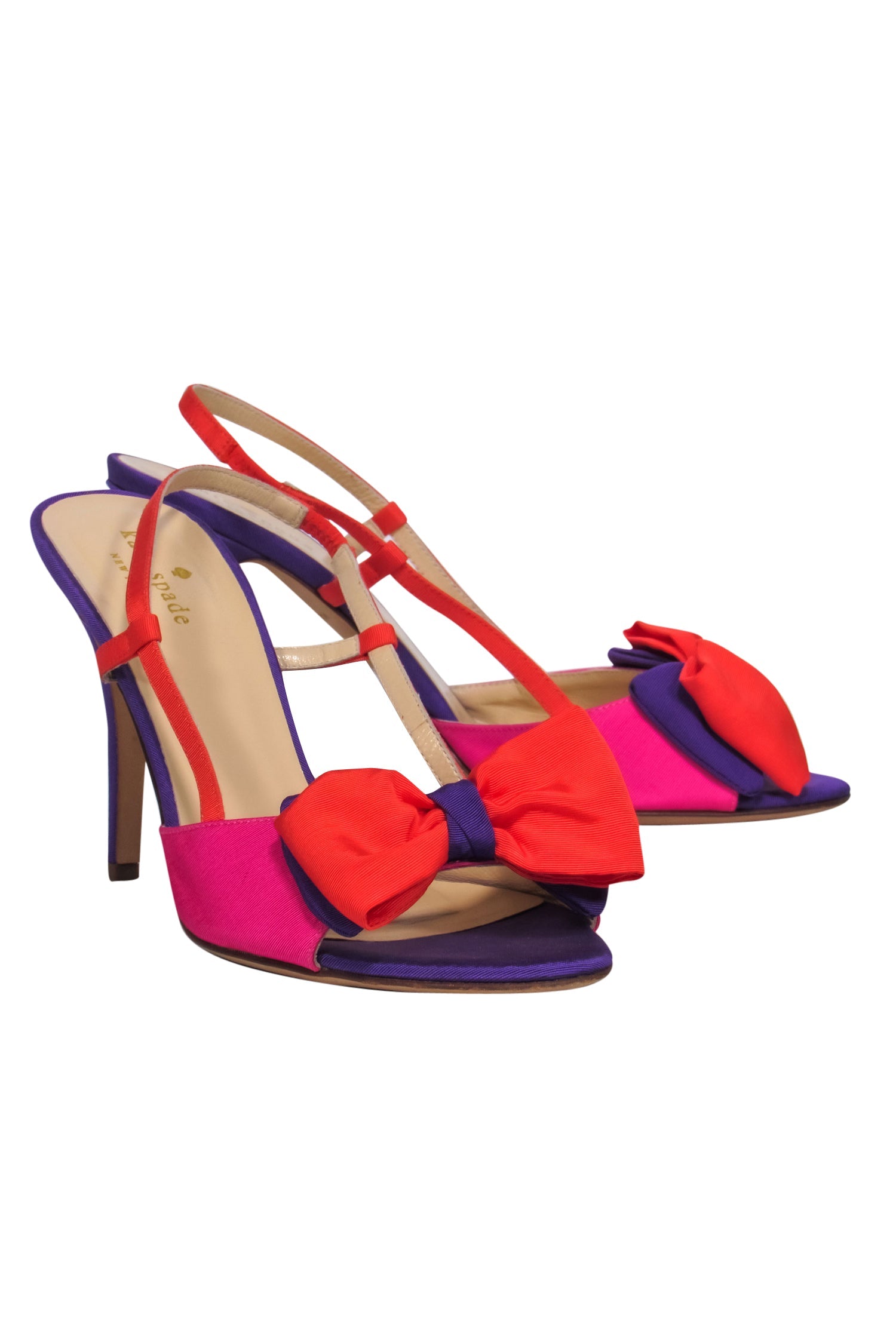 Kate Spade - Vivid Bright Pink, Orange & Purple Bow Slingback Pumps, Size 8