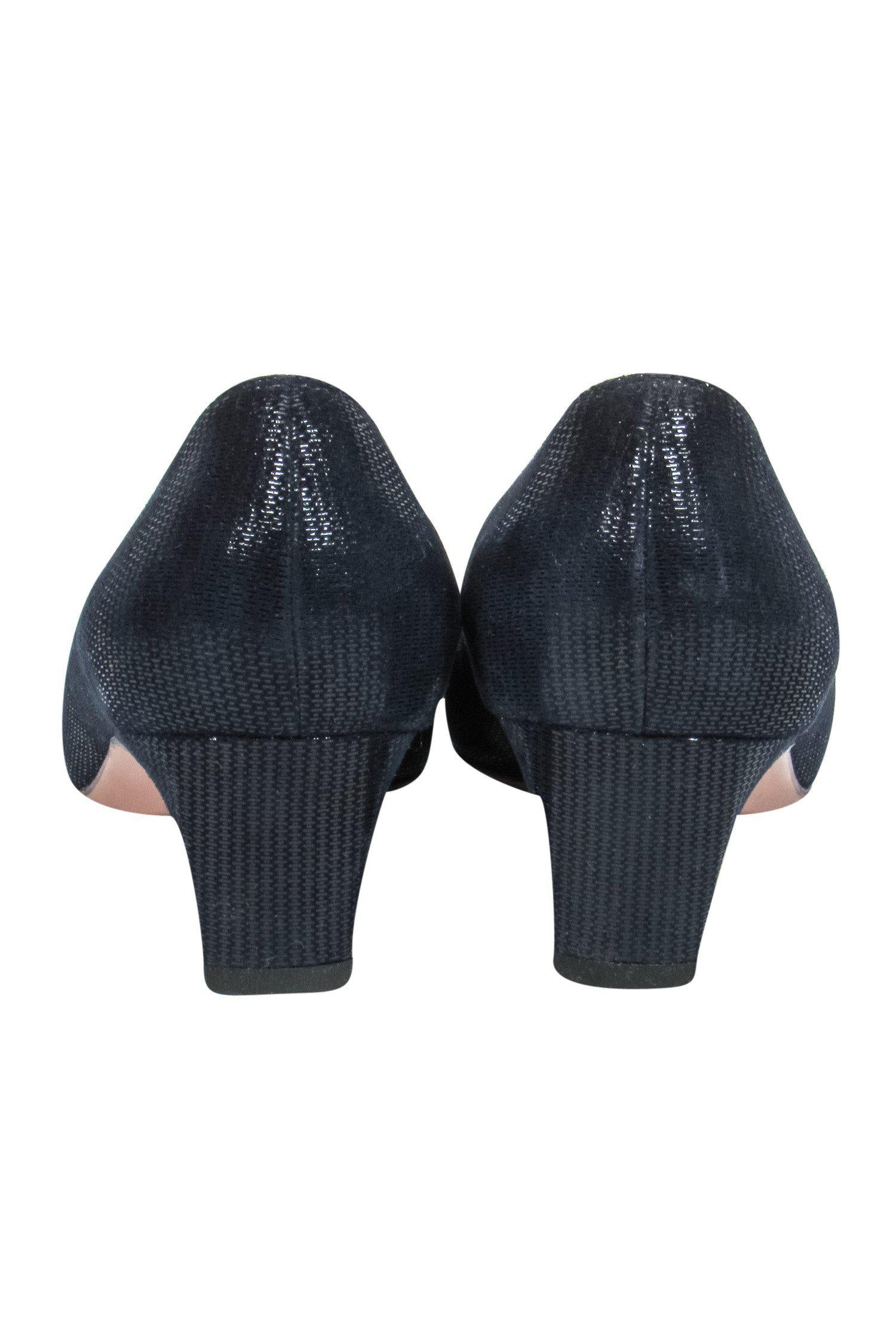 Ferragamo Navy Textured Shimmer Kitten Heels - Size 8: A Must-Have for Office Elegance