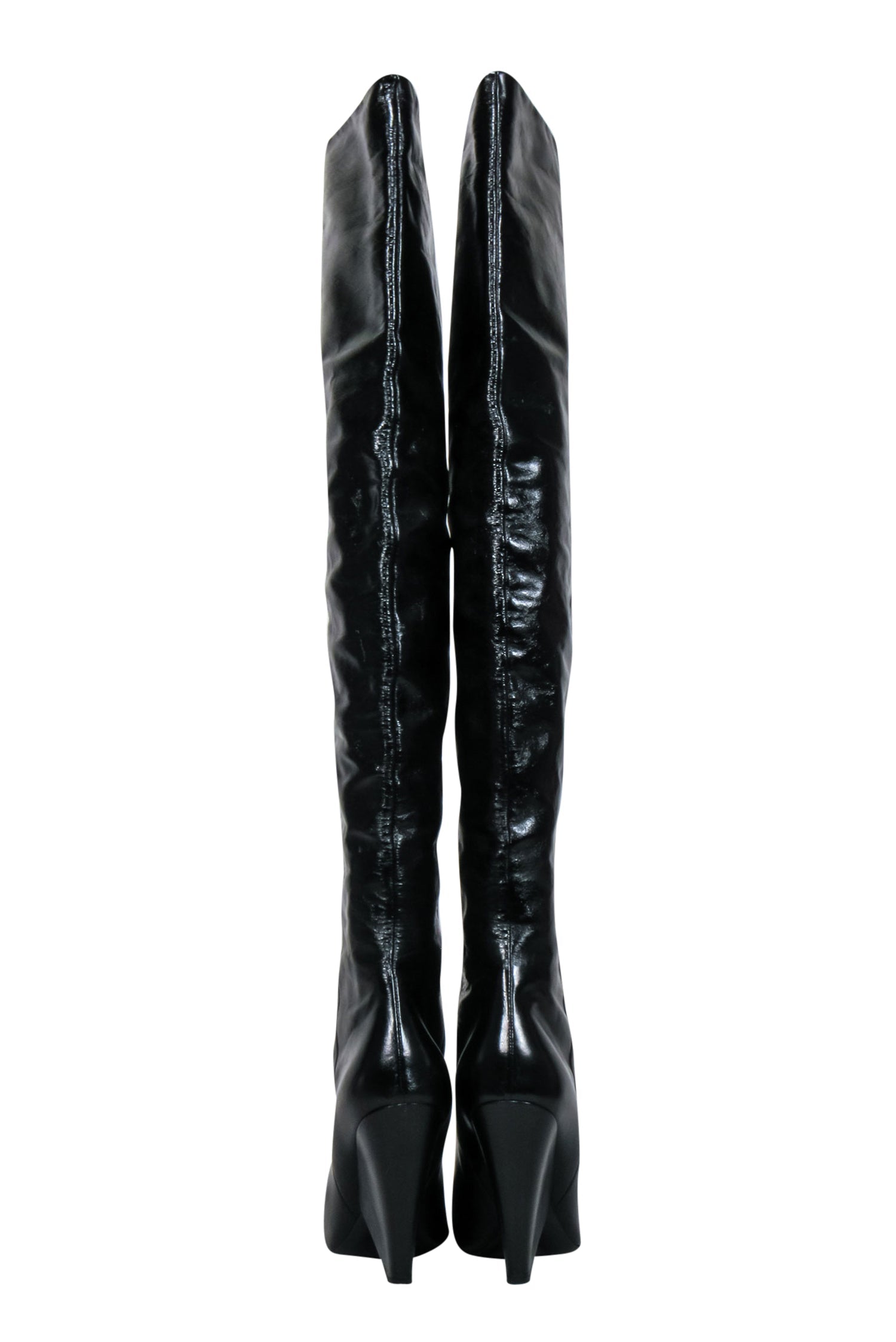 Saint Laurent Black Crinkle Leather Over-the-Knee Boots - Size 8