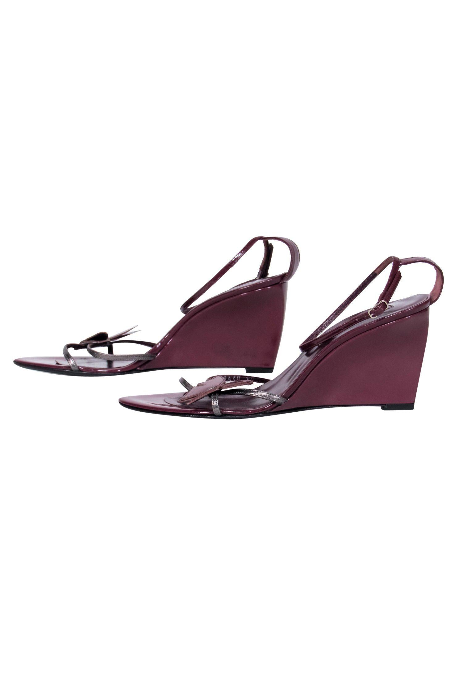 Sergio Rossi Plum Patent Leather Strappy Butterfly Wedges - Size 10: Irresistible Style!