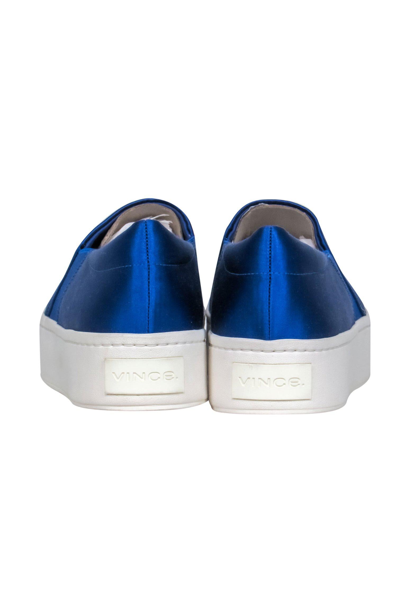 Vince Royal Blue Satin Slip-On Platform Sneakers - Size 7: Elevate Your Style!