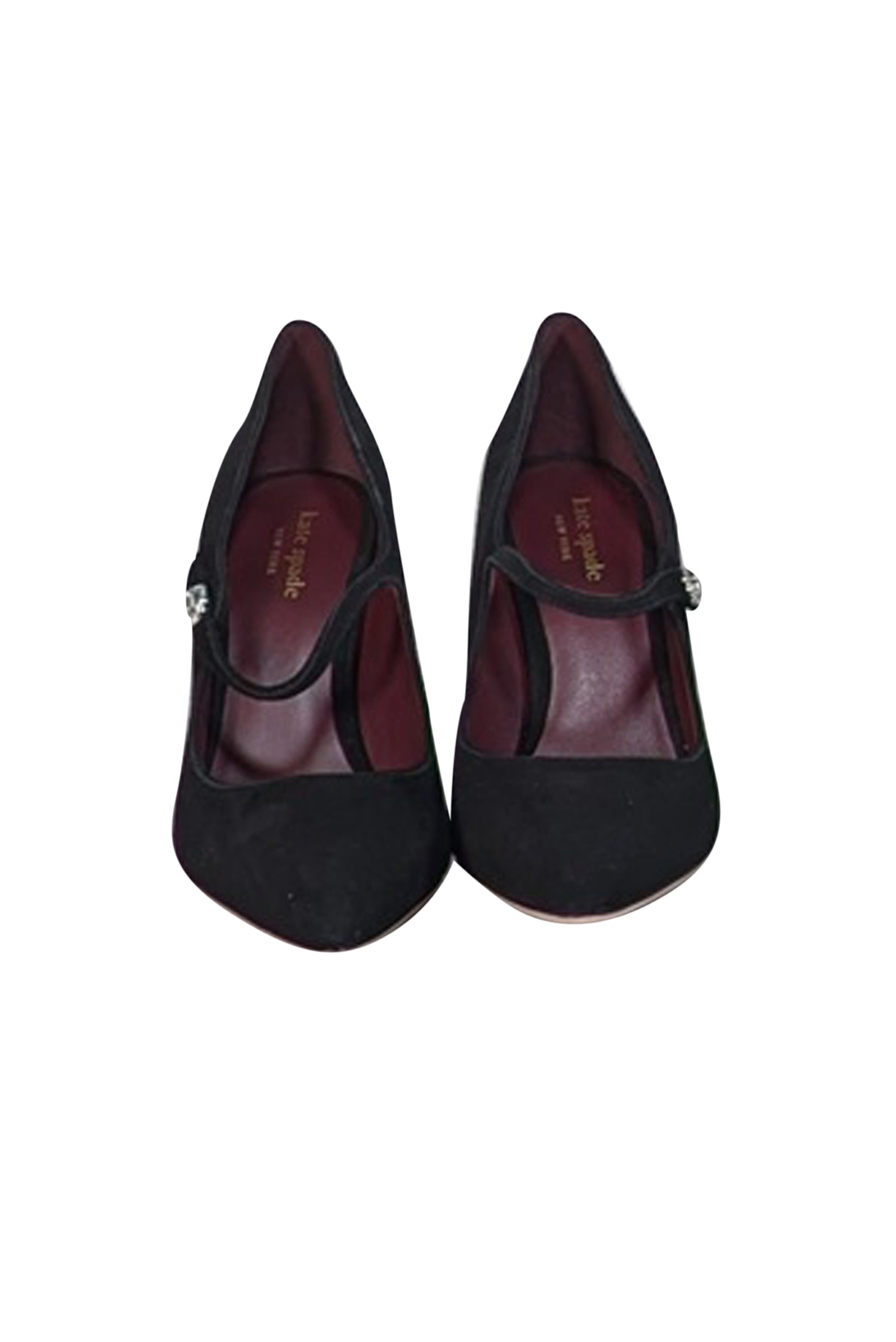Kate Spade's Stunning Black Suede Pointed Toe Pumps with Gemstone Closure - Size 8
