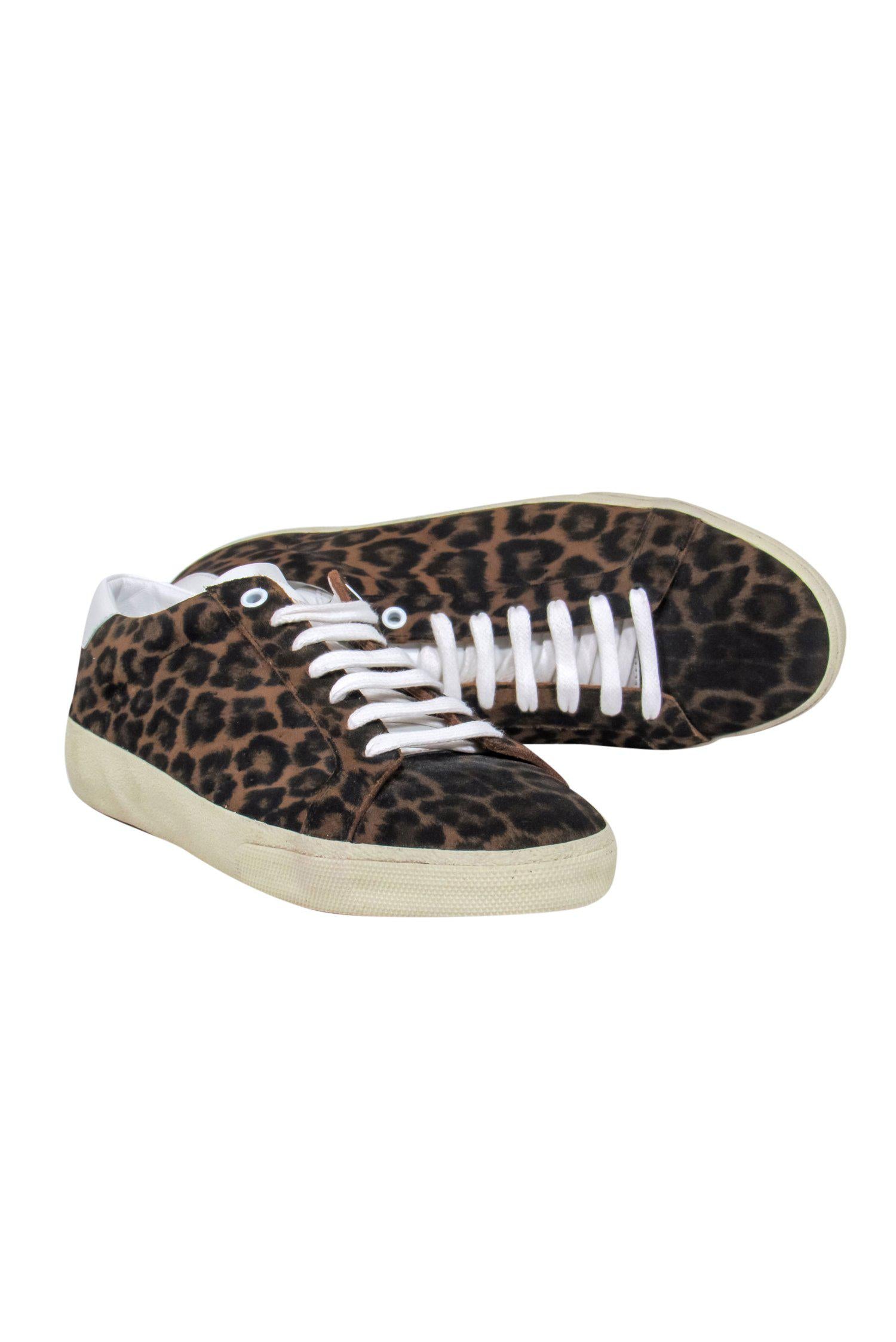 Saint Laurent Brown Leopard Print Lace - Up Sneakers: Size 11 Fashion Statement