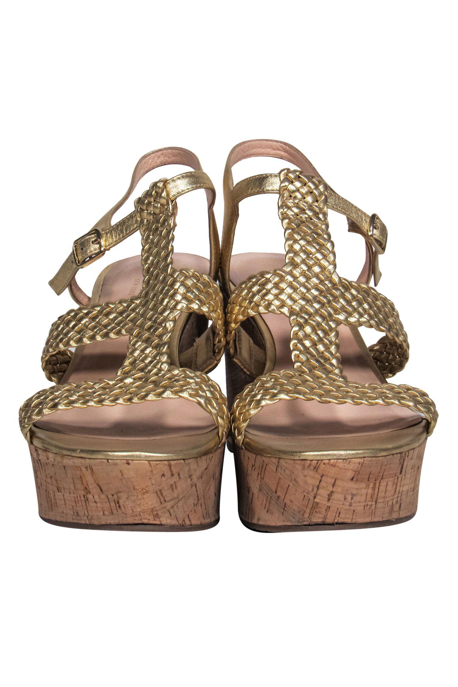 Kate Spade Gold Strappy Braided Cork Wedges - Size 10, Your Summer Must-Have!