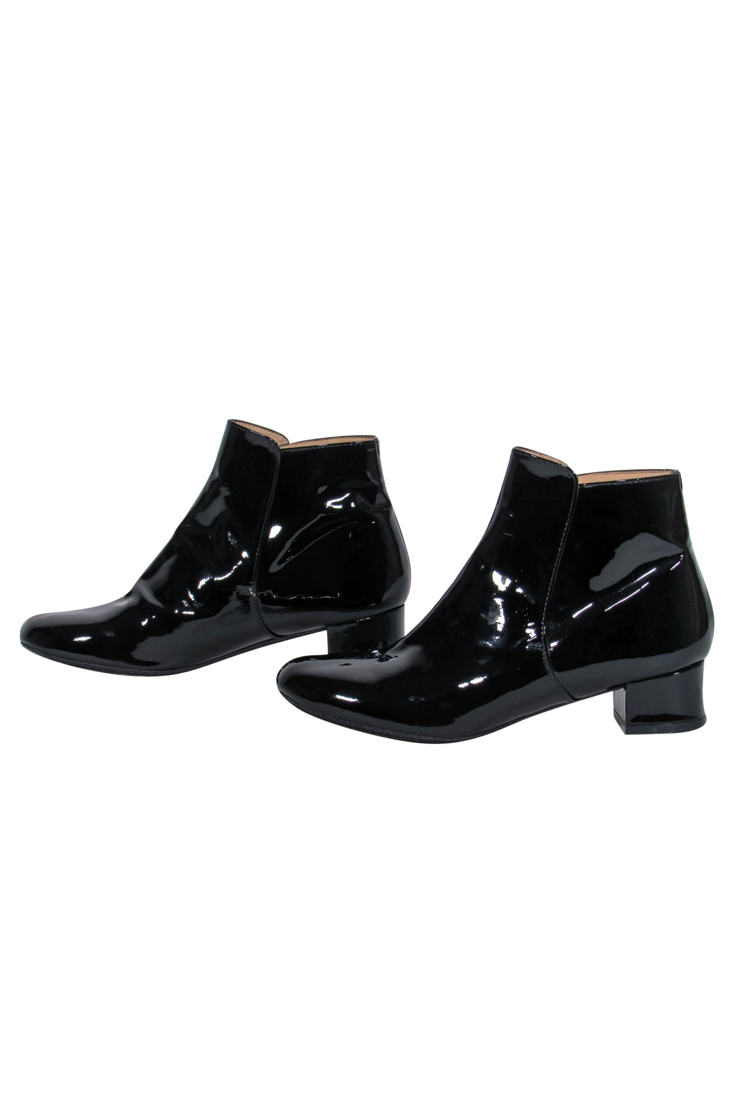 Robert Clergerie Black Patent Leather Low Block Heel Booties - Size 7.5 - A Timeless Fashion Must-Have