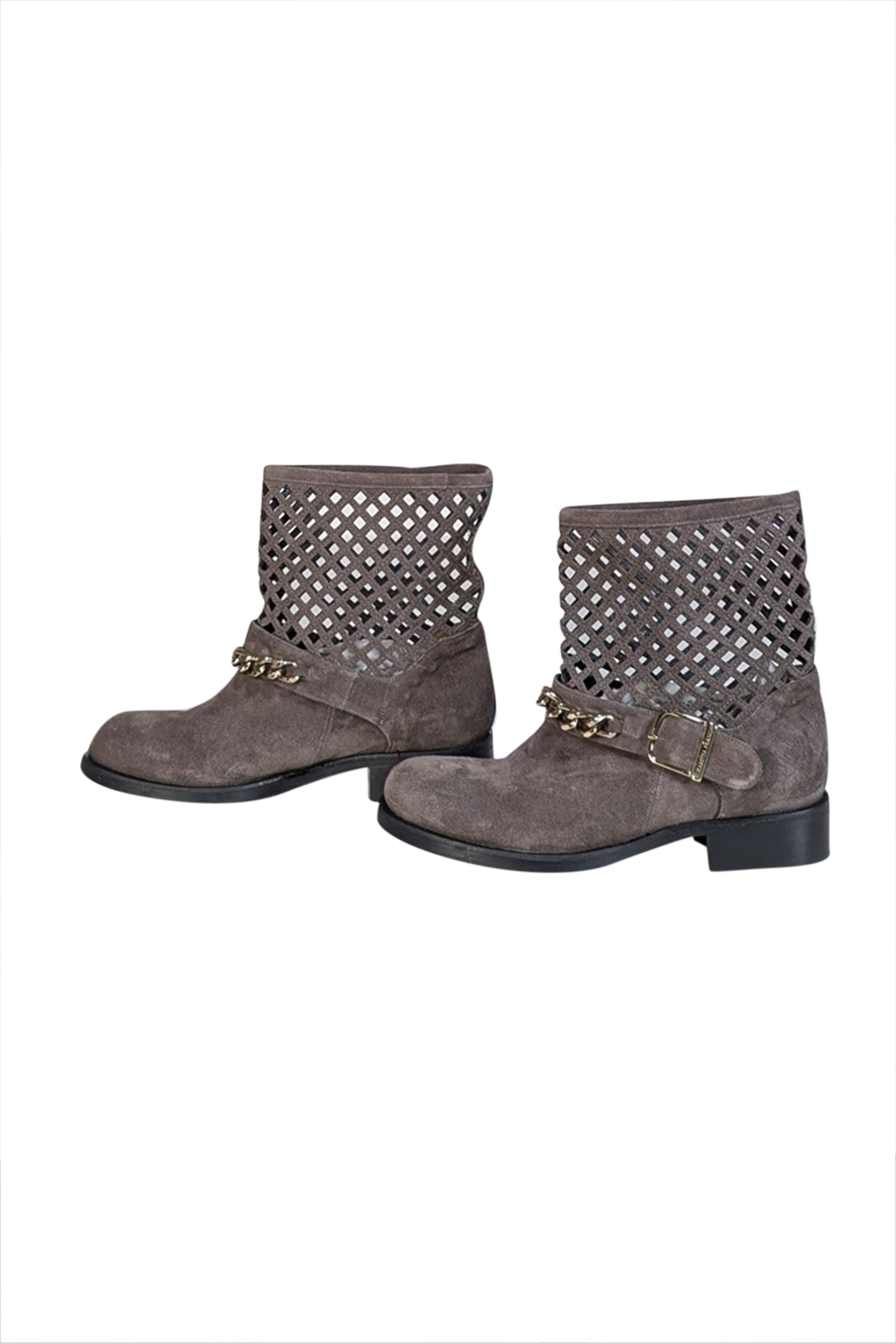 Elisabetta Franchi Grey Suede Laser Cut Short Boots - Size 8 - A Fashion Essential!