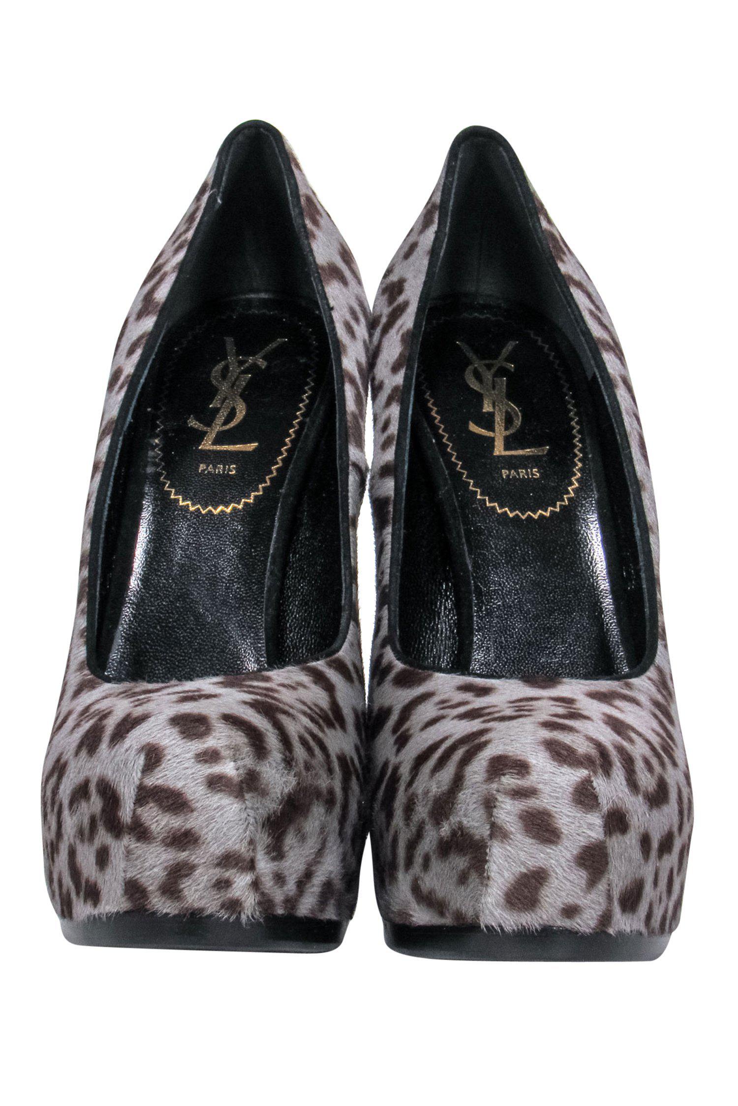 Yves Saint Laurent Grey & Brown Leopard Print Calf Hair Stilettos - Size 6.5 - Irresistible Club Pumps