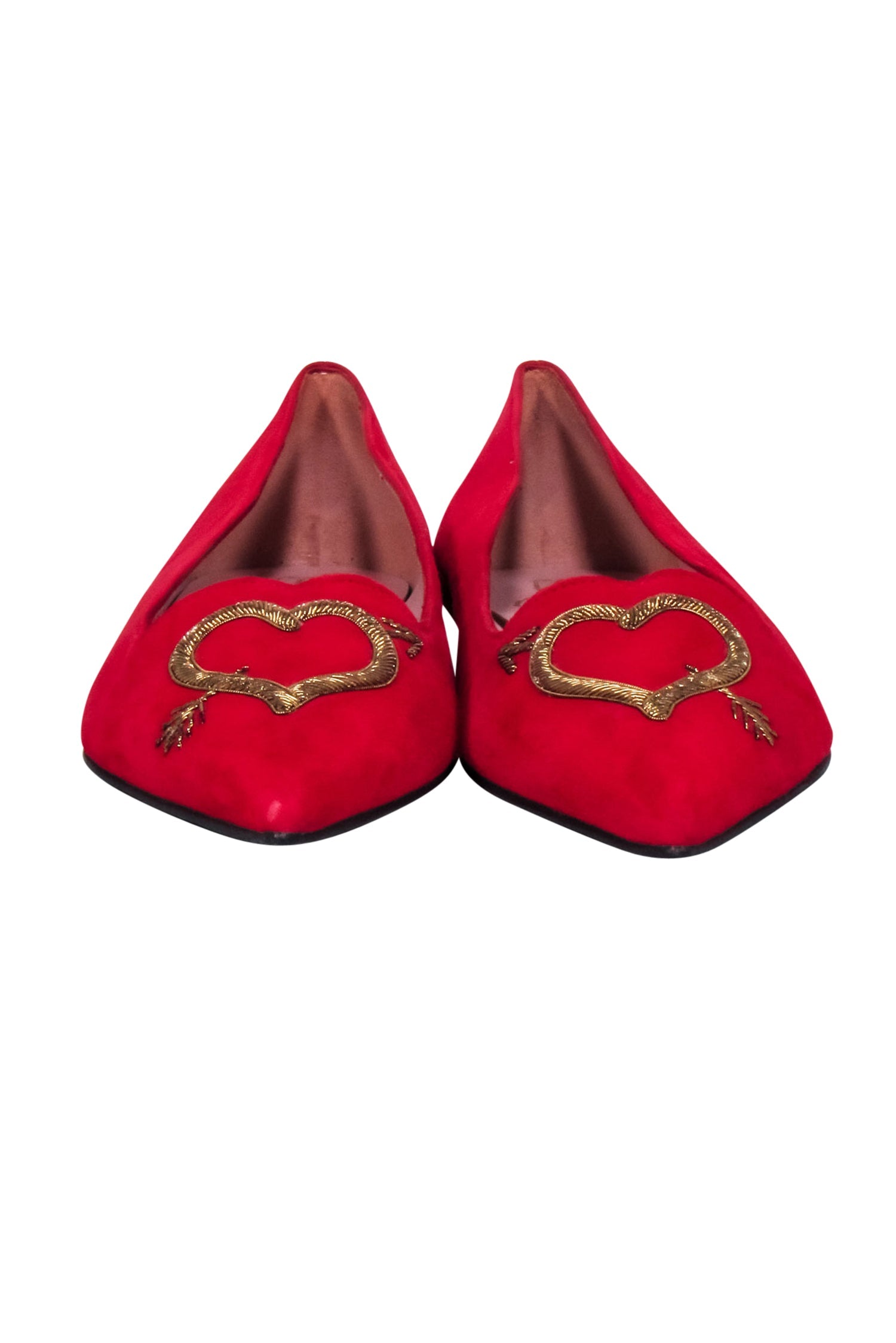 Gorgeous Red Pointed Toe Heart - Embroidered Pretty Loafers Size 12