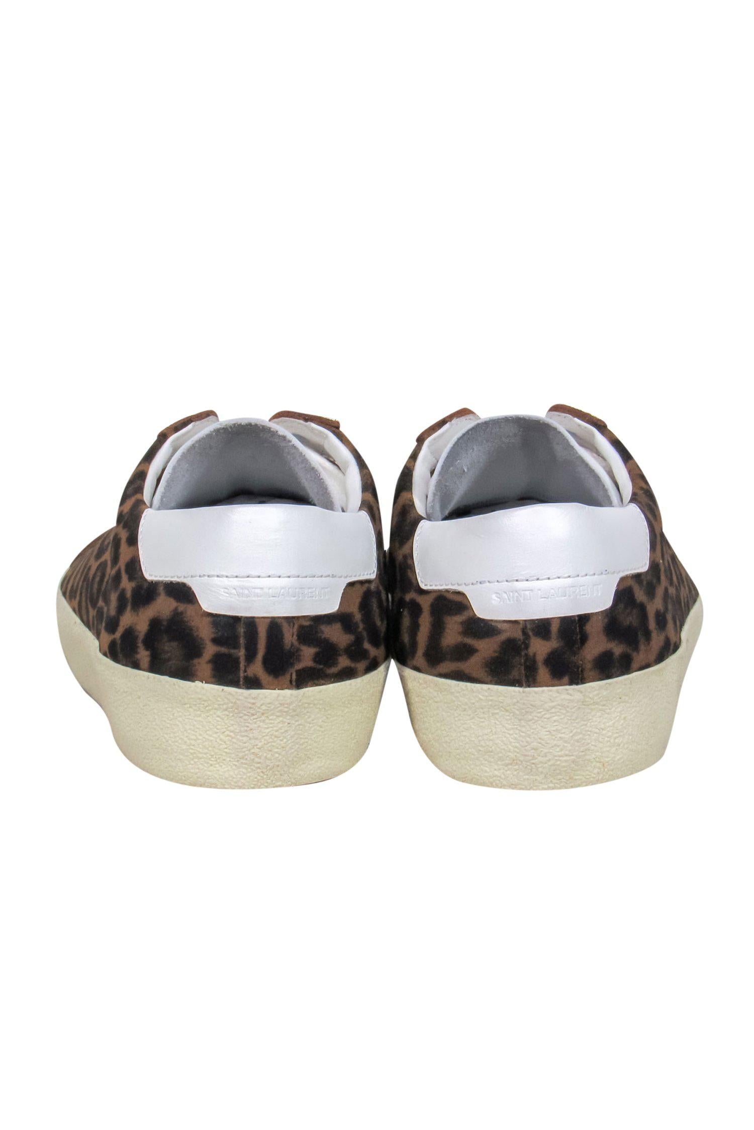 Saint Laurent Brown Leopard Print Lace - Up Sneakers: Size 11 Fashion Statement