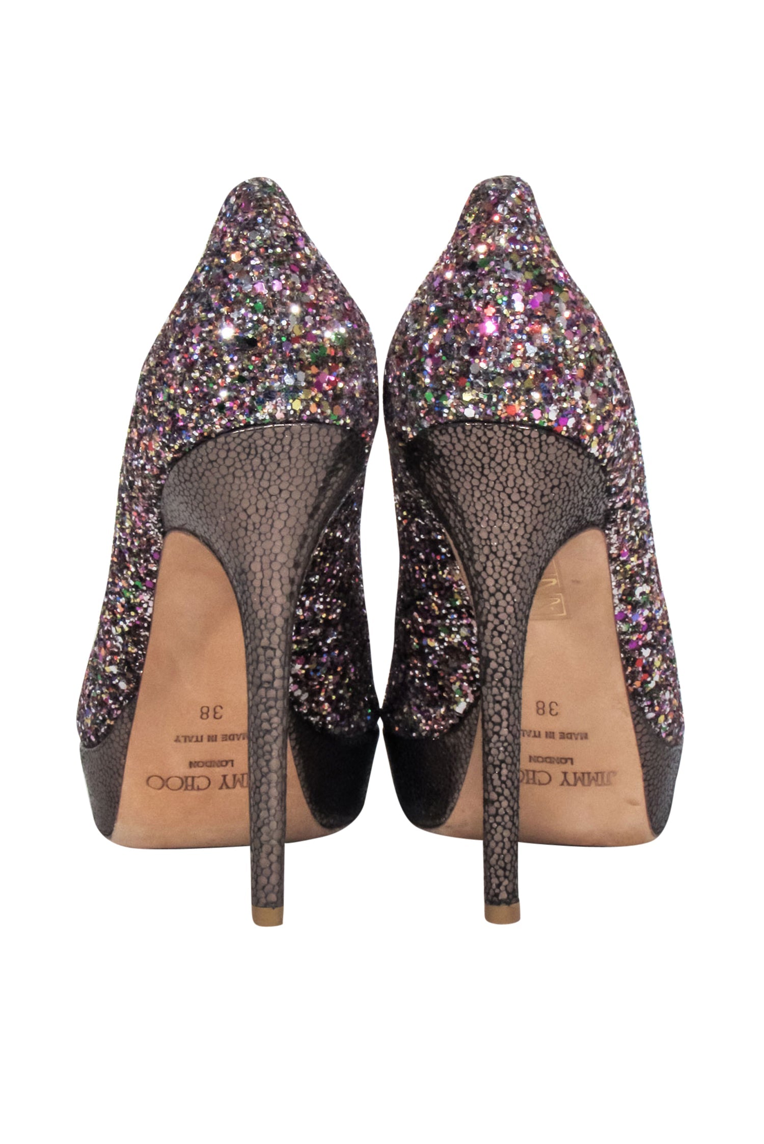 Jimmy Choo Pink & Multi - Color Glitter Peep - Toe Pumps: Size 8 Party Glam