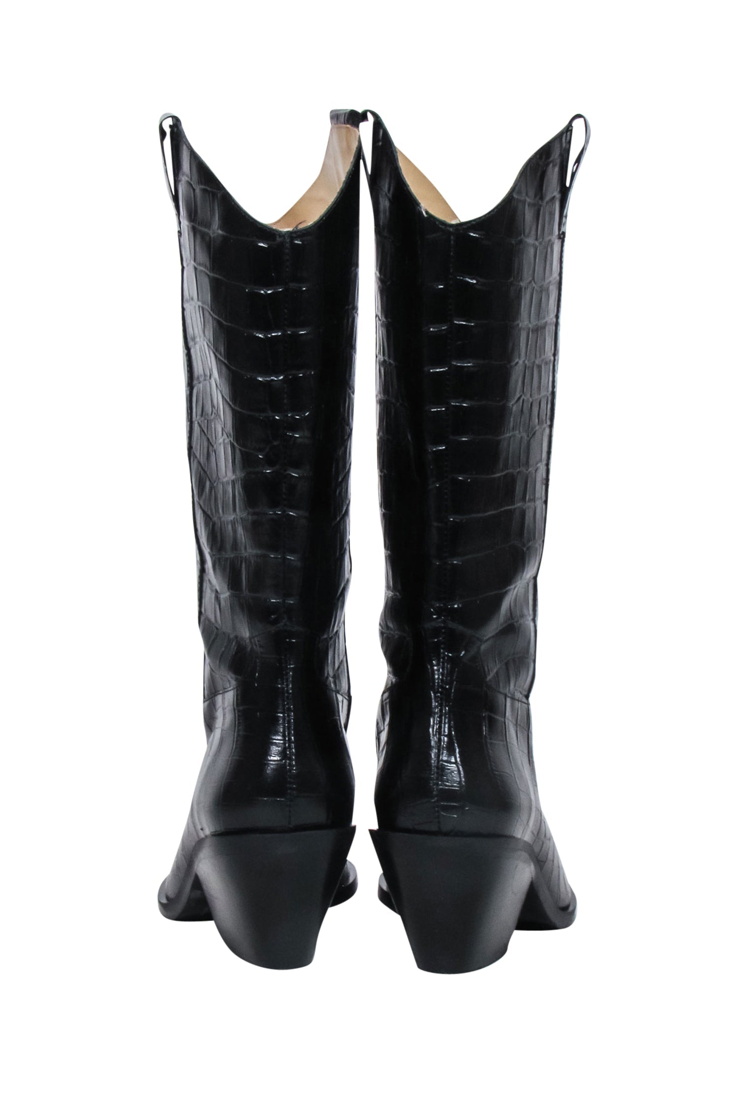 & Other Stories Black Croc-Embossed Leather Cowboy Boots - Size 9.5