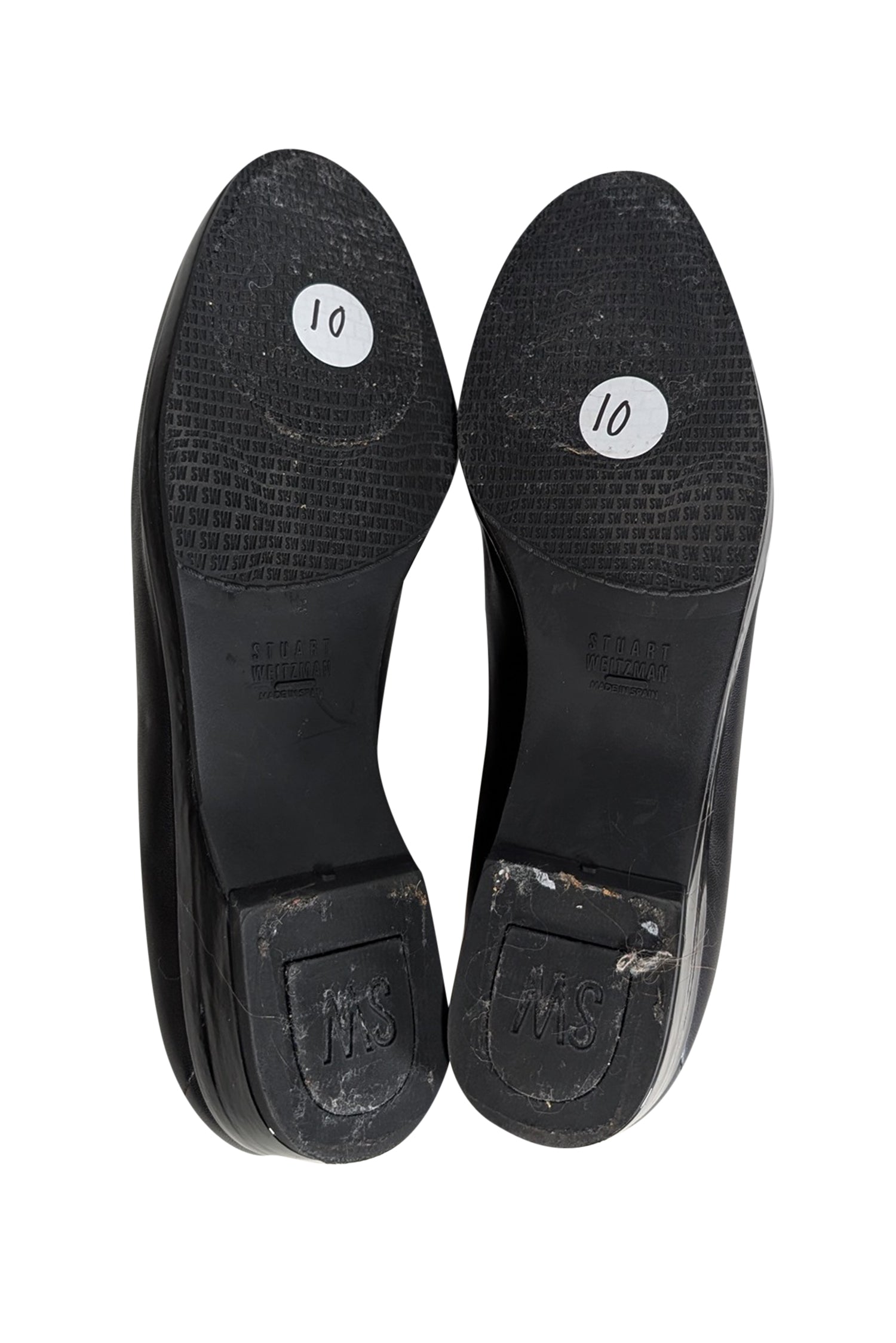 Stuart Weitzman's Chic Black Leather Loafers with Patent Trim and Bow - Size 10