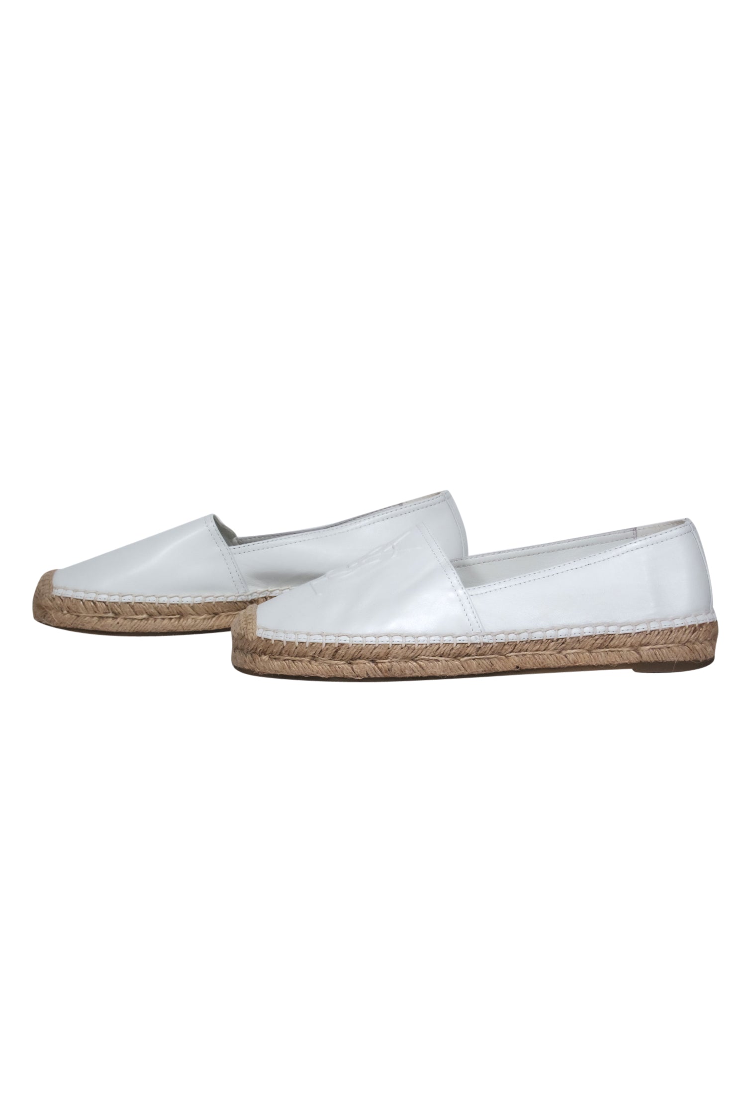 Yves Saint Laurent White Leather Logo Embossed Espadrilles - Size 11: Summer Fashion Must-Have