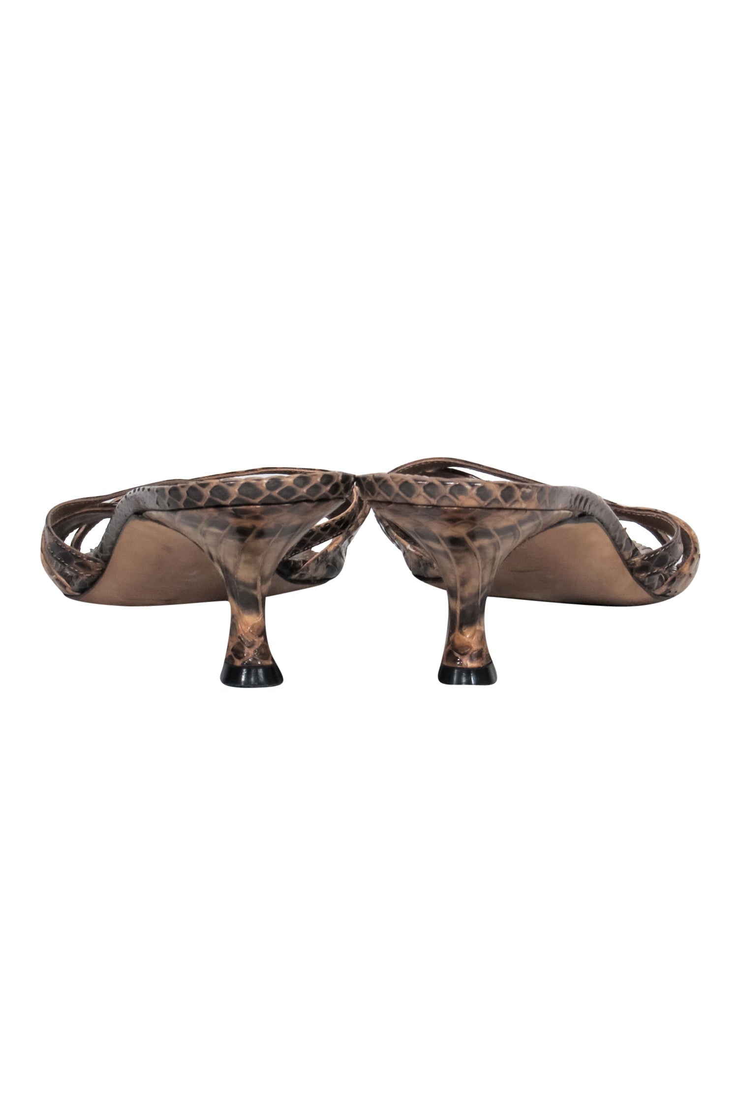 Manolo Blahnik Brown Snakeskin Strappy Open Toe Kitten Heels - Size 7.5: Slithery Chic!