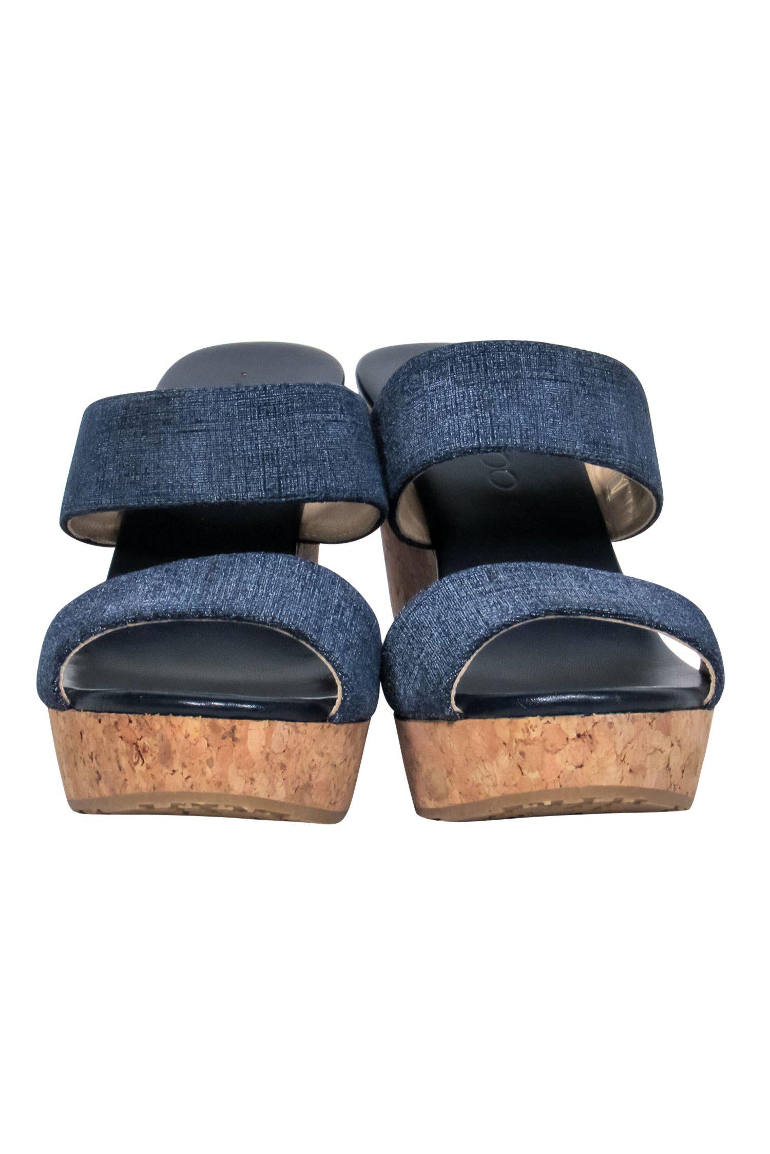Jimmy Choo - Stunning Denim Strappy Cork Wedges in Size 8