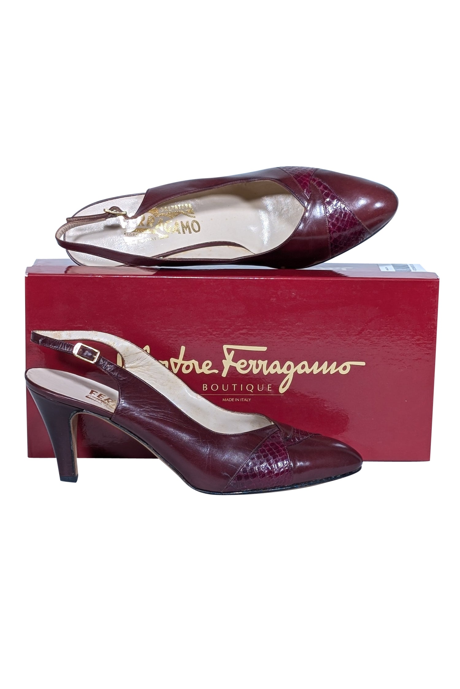 Ferragamo Maroon Strappy Sling-Back Pumps - Size 9.5: Elevate Your Style!