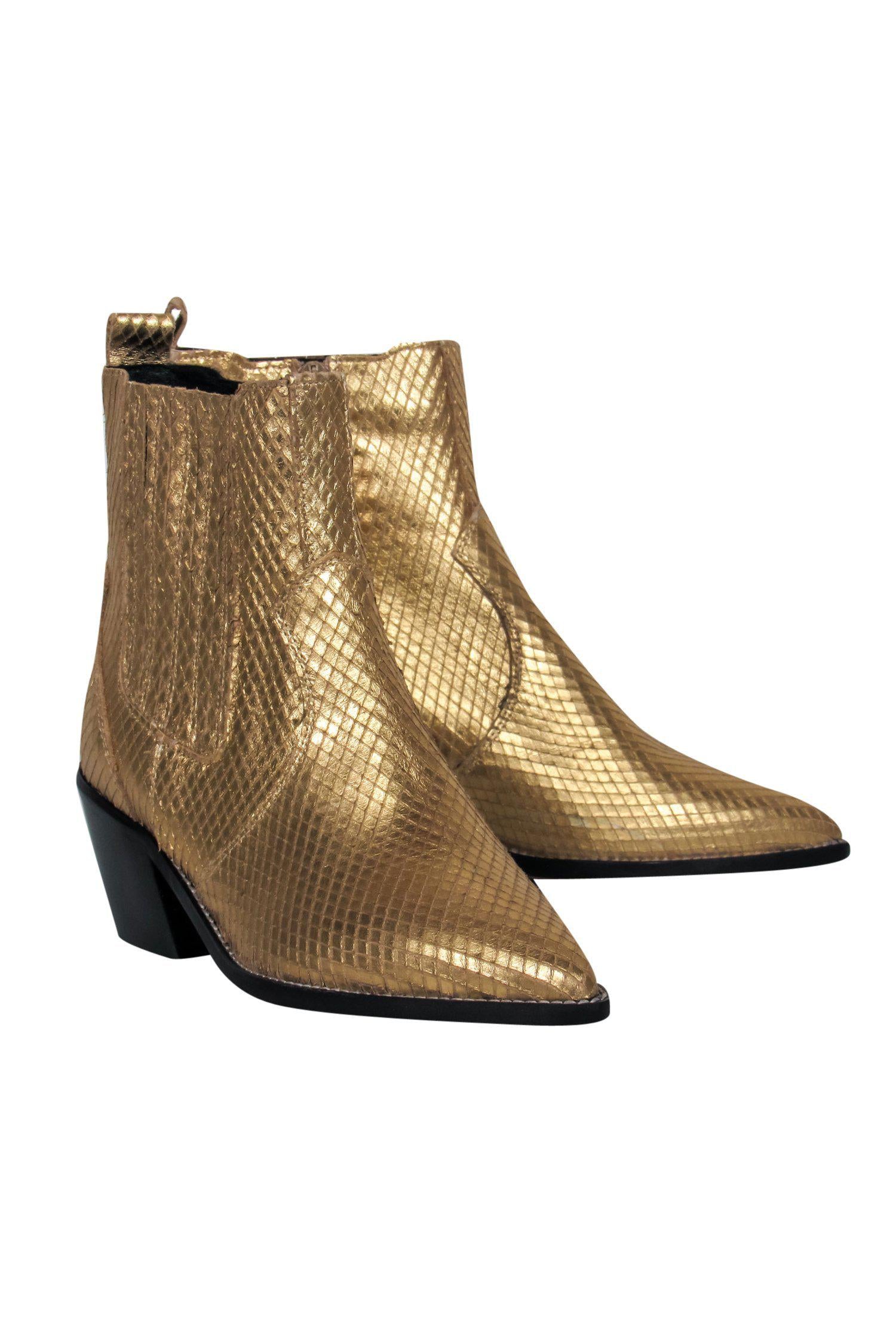 Carvela Gold Snakeskin Heeled Booties - Size 6: Unleash Your Inner Rockstar!