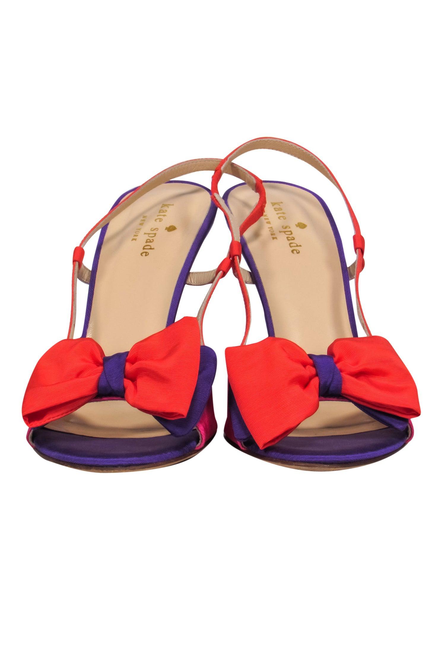 Kate Spade - Vivid Bright Pink, Orange & Purple Bow Slingback Pumps, Size 8