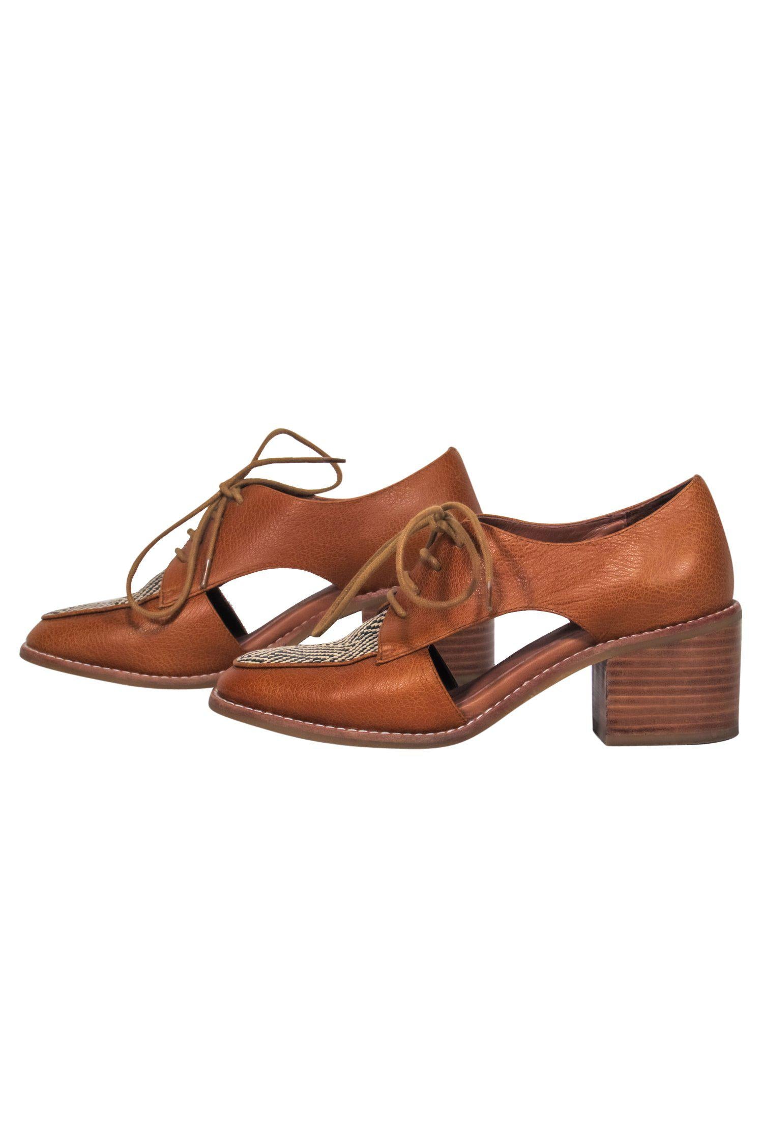 Jeffrey Campbell's Stunning Brown Block Heeled Oxfords with Cutouts - Size 8
