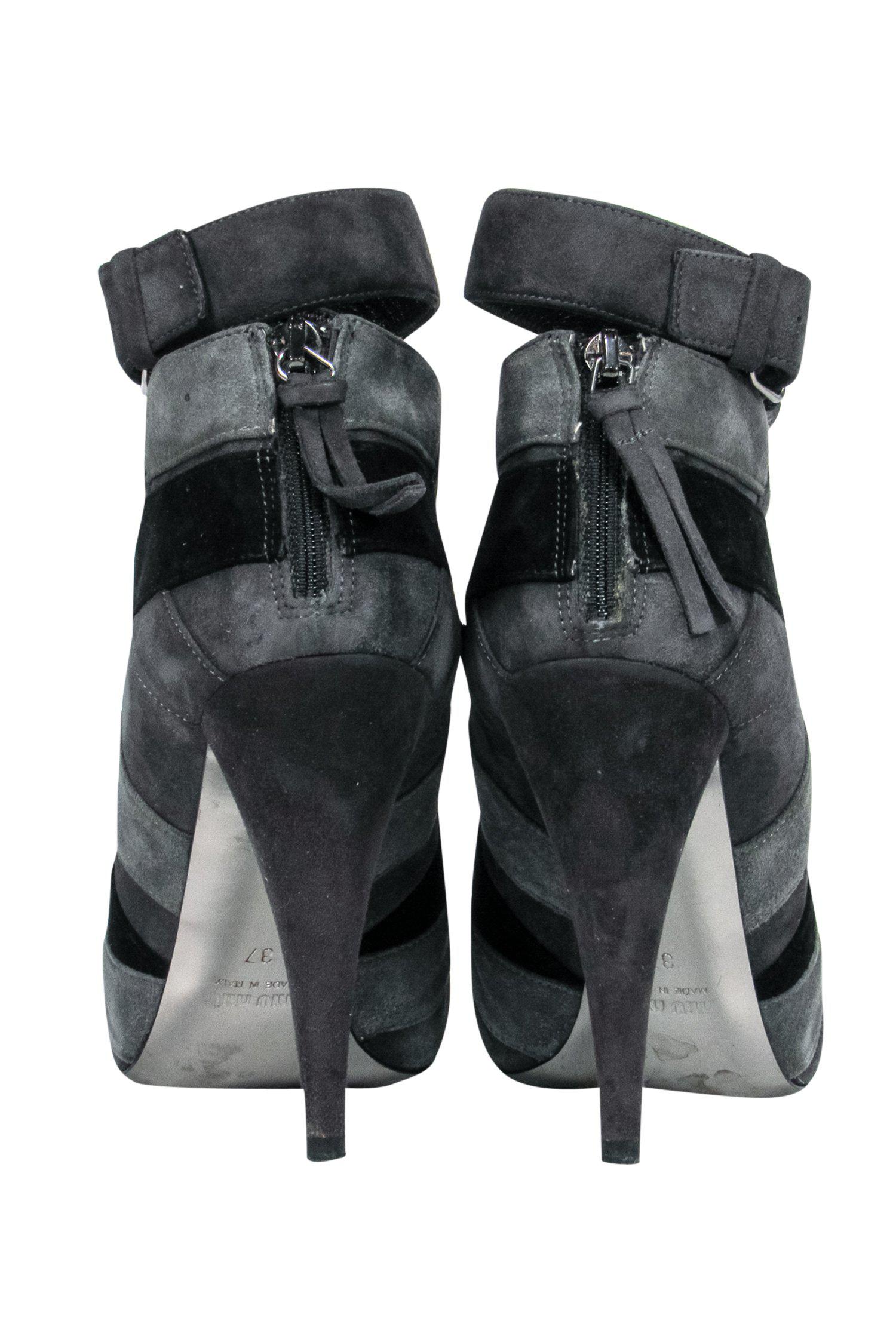 Miu Miu Black & Grey Suede Bootie Heels - Size 7: A Fashion Must-Have!