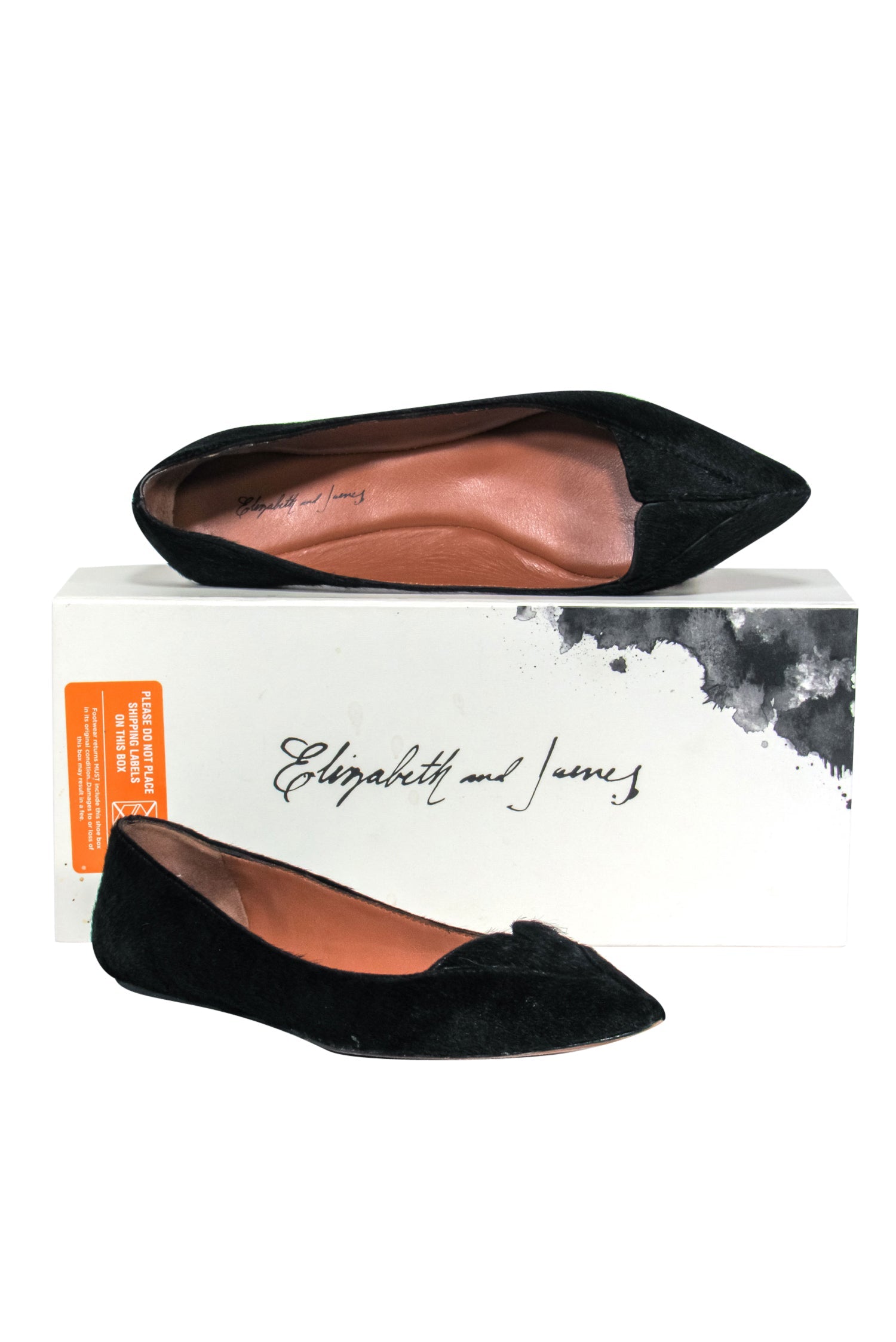 Elizabeth & James Black Ponyhair Pointed Toe Jolt Flats - Size 7 - Sleek and Stylish!